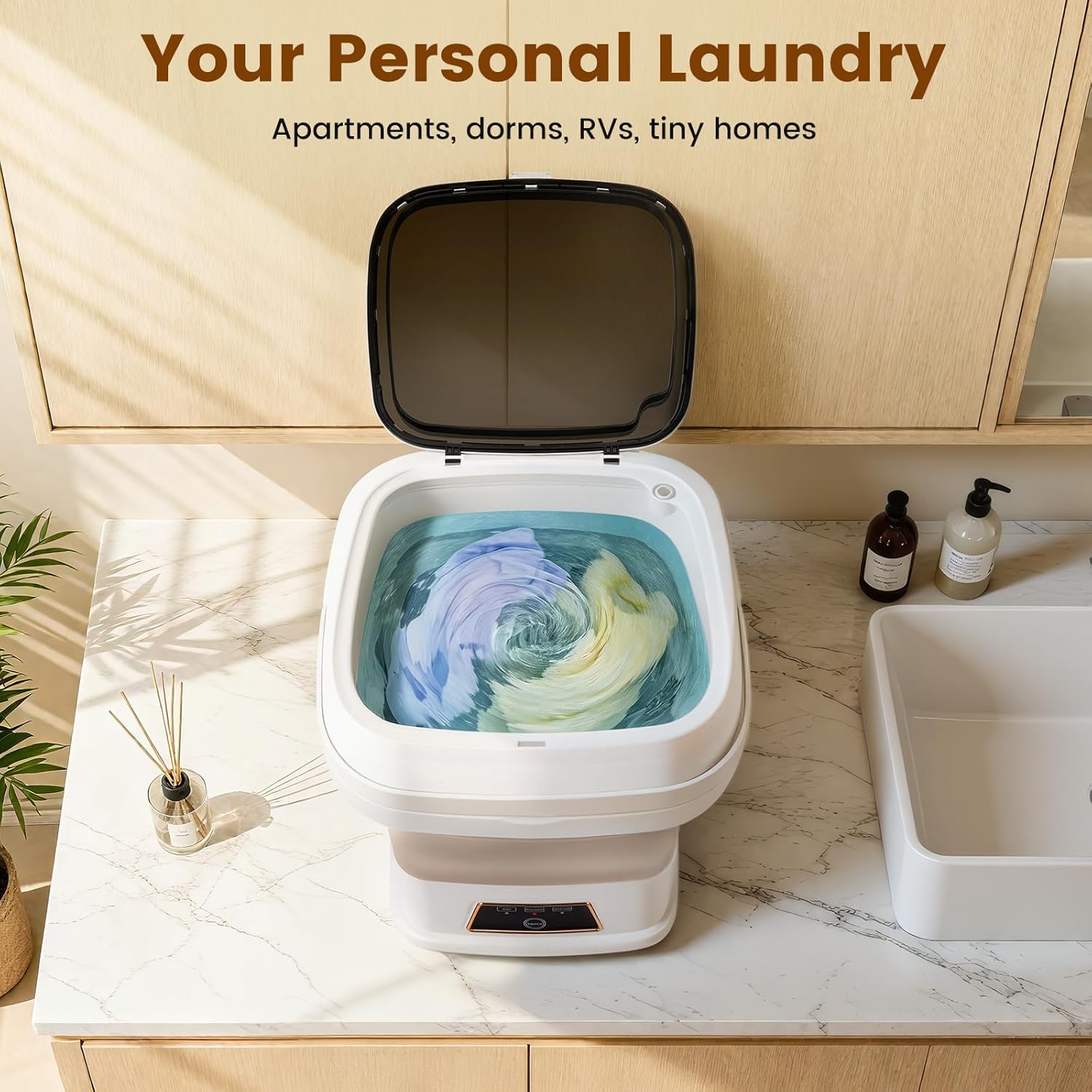 16L Portable Washing Machine, Mini Foldable Washer with Spin Dry Basket, Two Timed Laundry Modes for Small Loads, Compact Size Ideal for Apartments, Dorm Rooms, RVs, Travel (Light Gray)