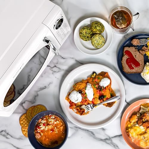 Nostalgia Retro Microwave Oven - 0.7 Cu Ft, 700-Watt Countertop Size with Glass Turntable, Child Safety Lock, 8 Auto-Cook Programs, Digital Clock - White