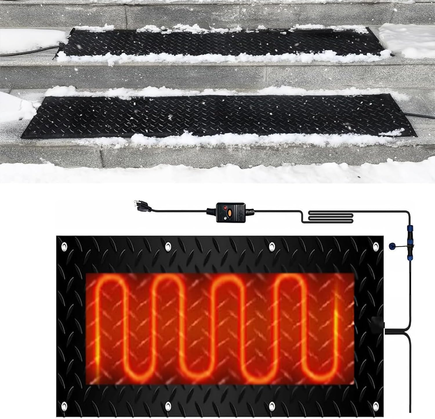 Snow Melting Mats Outdoor,1/2/3/4/5 pcs Anti-Slip Rubber Heated Stair Mat,Electric Snow Melting Mats for Winter Snow Removal,Outdoor Heated Mat Walkway(1 Pcs,25.4x90cm/10inx35.4in)
