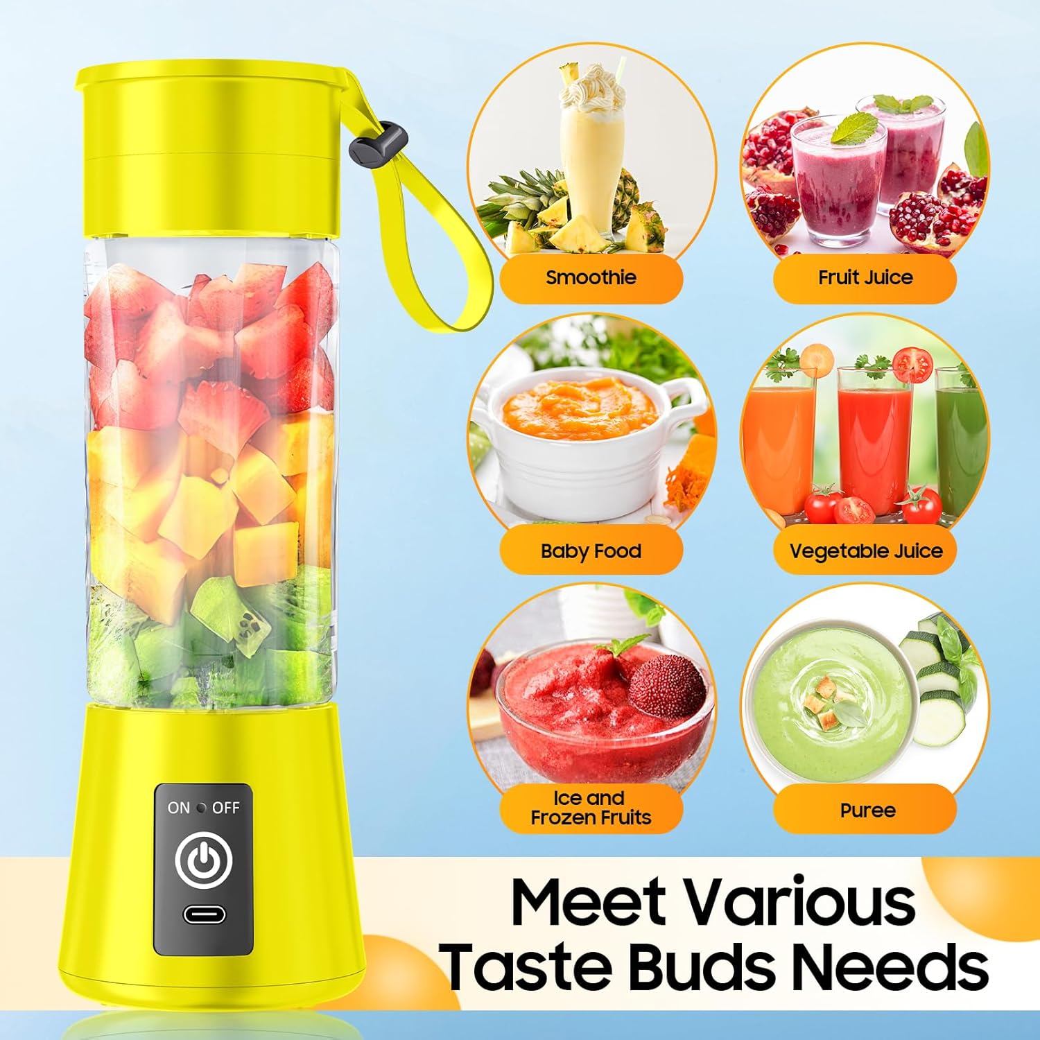 Personal Blender for Shakes and Smoothies - 2025 New Upgrade Cordless Portable Blender USB Rechargeable, 380Ml BAP Free Juice Cup, 6 Blades Freshly Squeezed for Picnic/Sports, 20000Rpm/Min Speed
