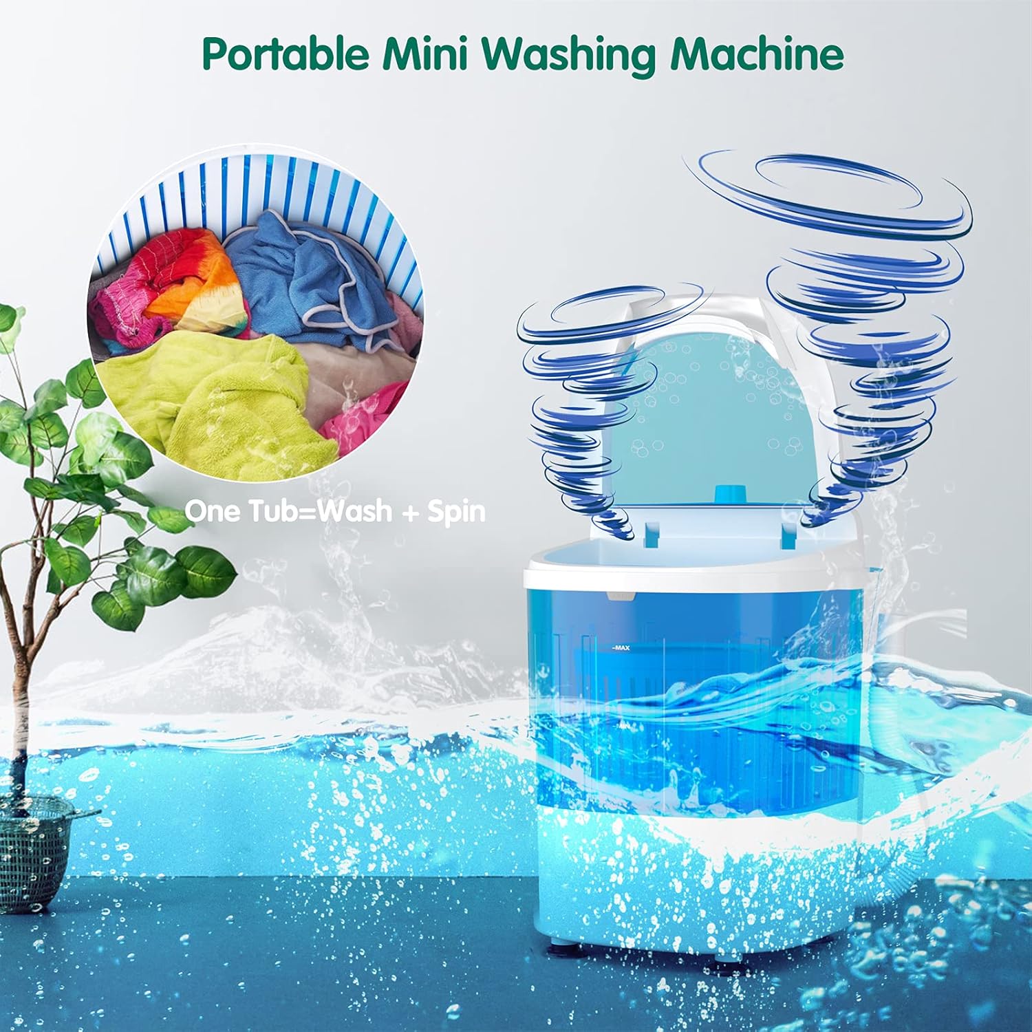 5.5lbs Mini Washing Machine w/Spin Dryer, Portable Clothing Washer Single Tub Washing Machine, Compact Laundry Washer Machine w/Cycle Basket and Drain Hose