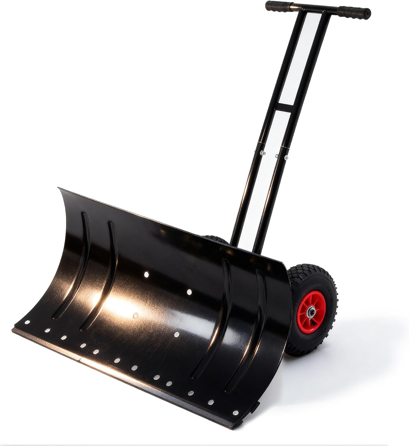 30 Inch Heavy Duty Snow Shovel with Wheels Adjustable Height Angle Ergonomic Handle Carbon Steel Blade for Driveway Sidewalk Pavement Easy Snow Clearing Tool (Double Rod-29.1