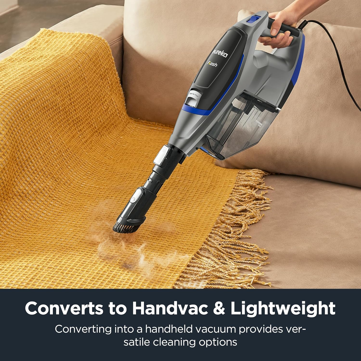 Eureka Corded Stick Vacuum Cleaner for Home Pet Hair, Lightweight Vacuum Cleaner with Powerful Suction for Carpet Tile and Hard Floor, Blue, NES520BL 2-in-1 Flash Handheld Vac