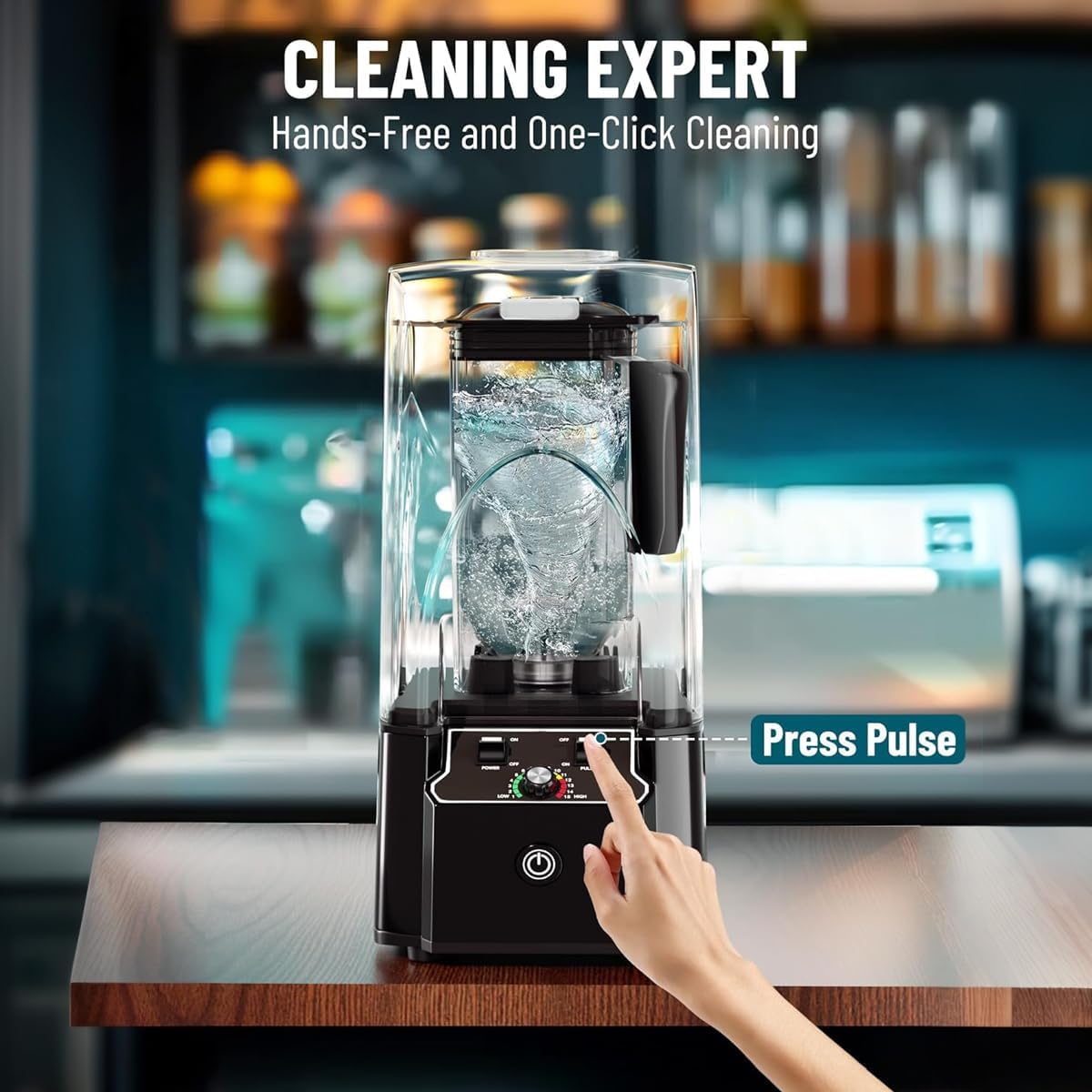 Professional Commercial Blender With Shield Quiet Sound Enclosure 2200W Industries Strong and Quiet Professional-Grade Power, Self-Cleaning, Black