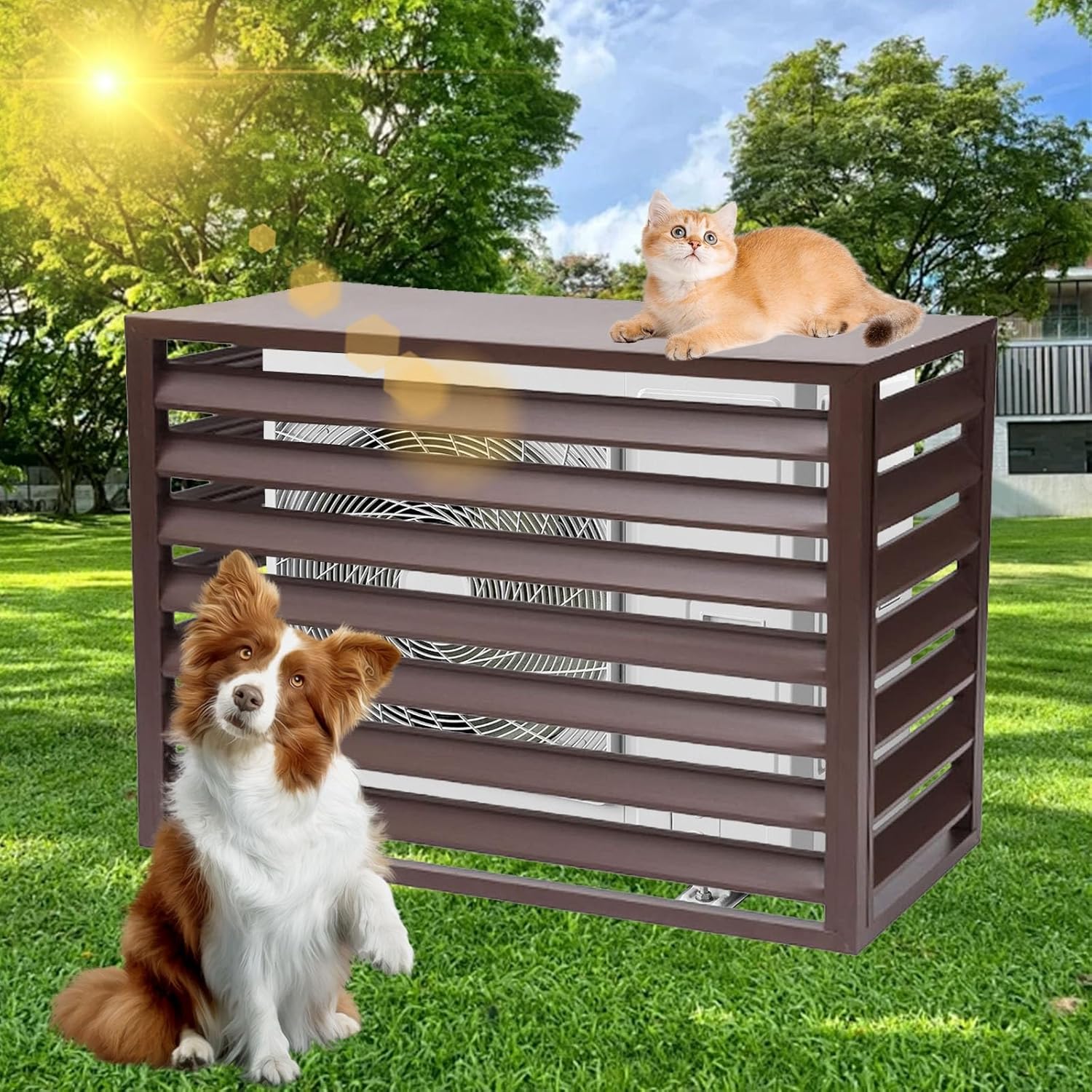 Air Conditioner Cover for Outside Unit, Aluminum Air Conditioner Cover, for Outdoor Privacy, Noise Reduction, Theft Prevention(Brown,110cm)