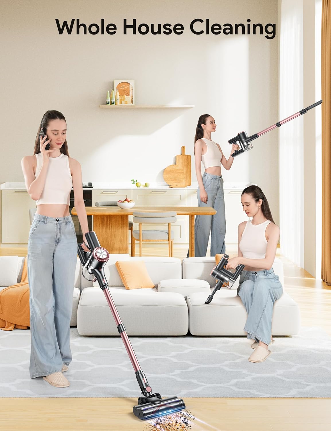 FUFACAL Cordless Vacuum Cleaner, 23KPA Stick Vacuum with 42Mins 2200mah Detachable Battery, 6 in 1 LED Display Lightweight Cordless Stick Vacuum Cleaner, Vacuum Cleaner for Home Hard Floor Car Carpet
