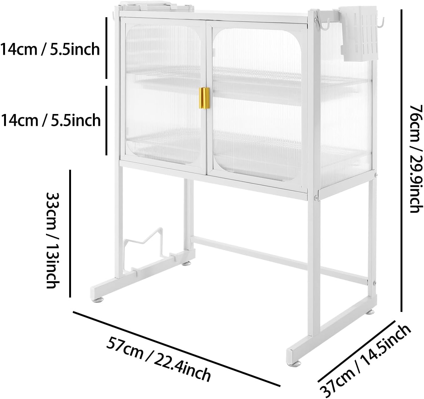 Microwave Oven Rack, Kitchen Dish Shelf Metal Microwave Counter Stand with Storage Cabinet Draining Tray Multifunctional Countertop Organizer for Utensils Tableware