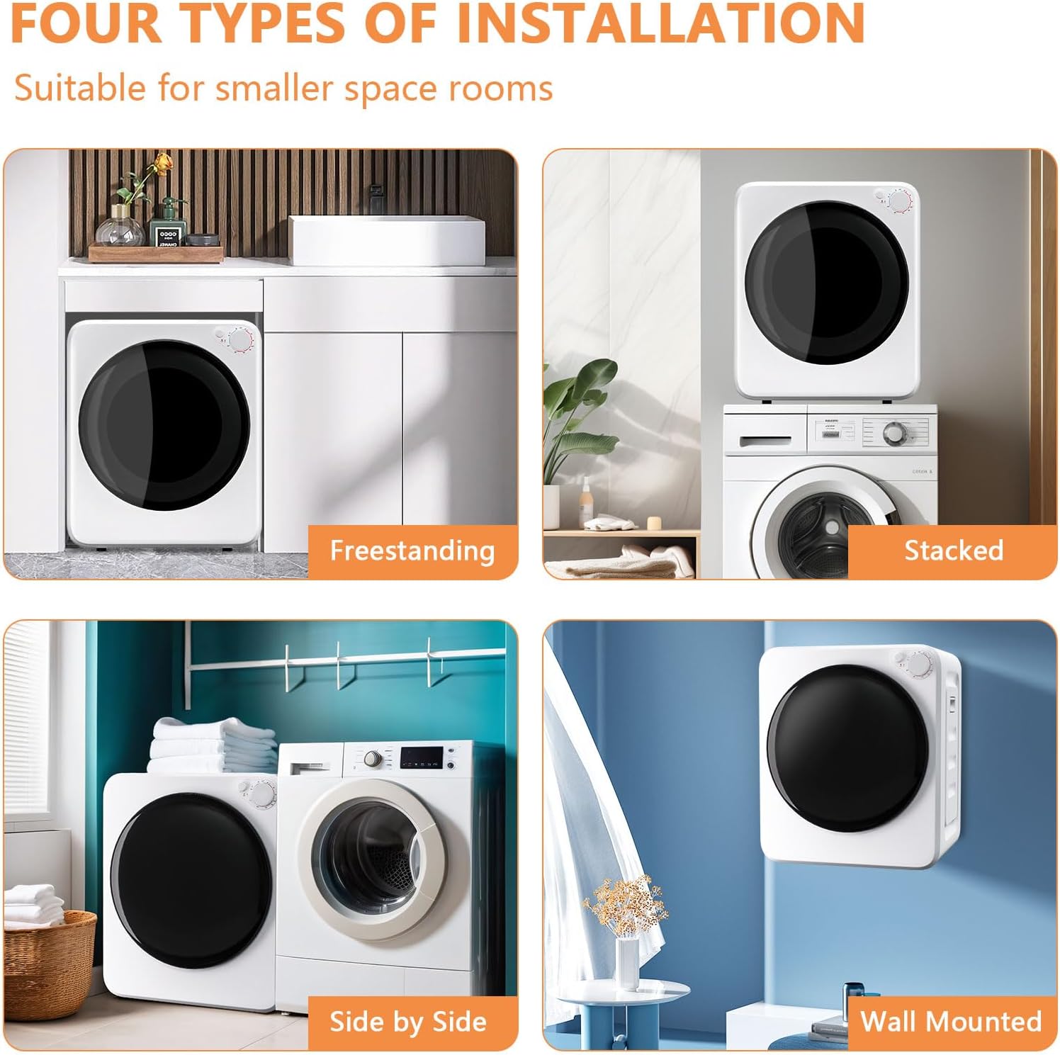 120V Portable Clothes Dryer, 800W Compact Laundry Dryer, Easy Control, 1.6 Cu.Ft Front Load Stainless Steel Electric Dryers Machine with Simple Control Knob for Apartment, RV, Dorm