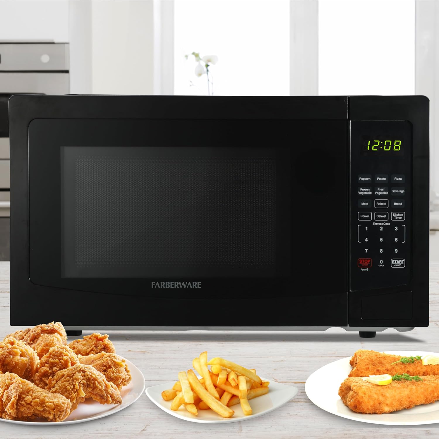 Farberware 1.1 Cu. Ft. Countertop Microwave Oven – 1000 Watts Power, Auto Cook Settings, Defrost, Easy Clean and Child Safety Lock - Black