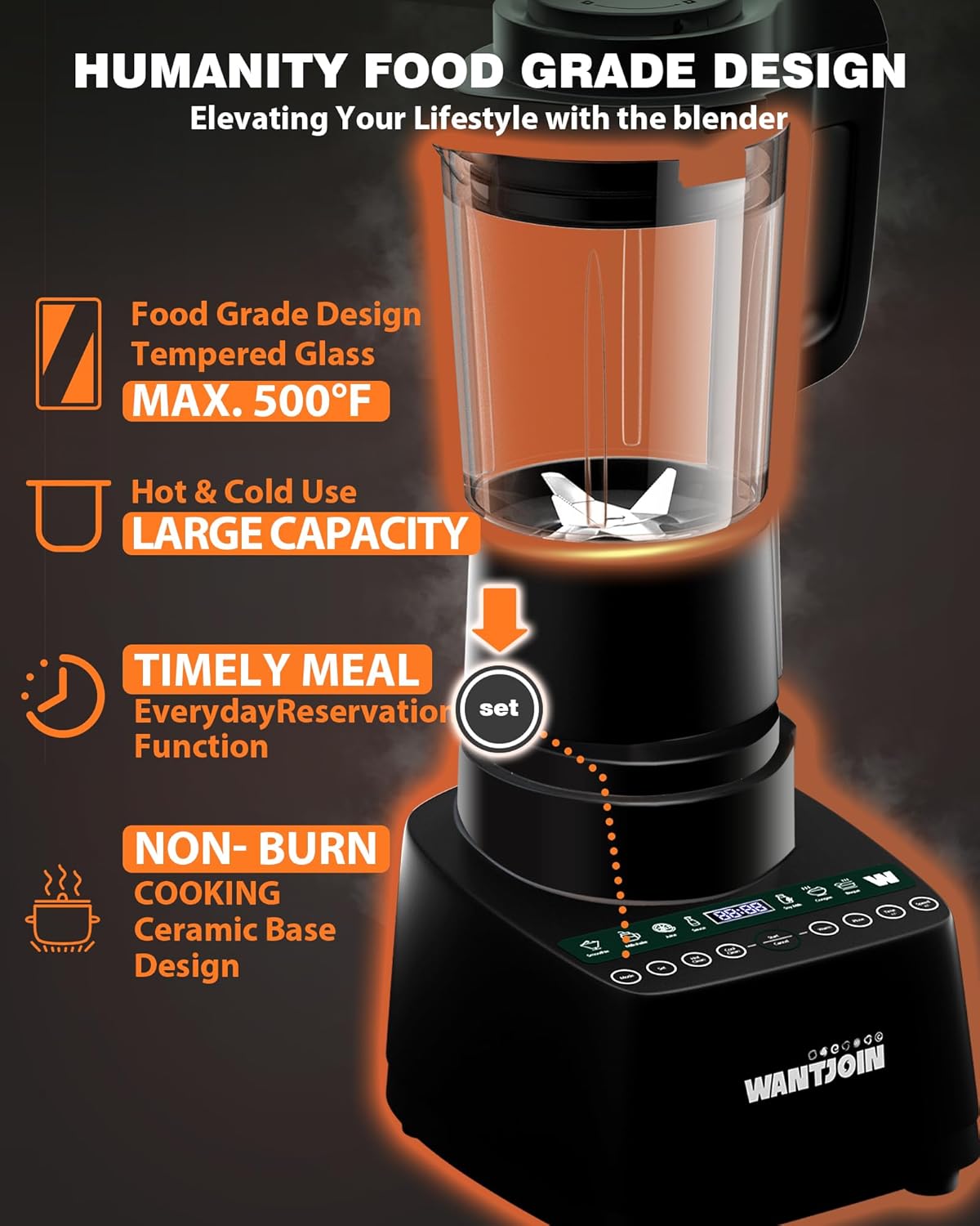 WantJoin 60 Oz Hot & Cold Countertop Cooking Blender, 24000RPM High-Speed Blender with 9 One Touch Programs, Soybean Milk Machine for Nut Butters,Soups,Shakes and Smoothies with 12H Delay Cook