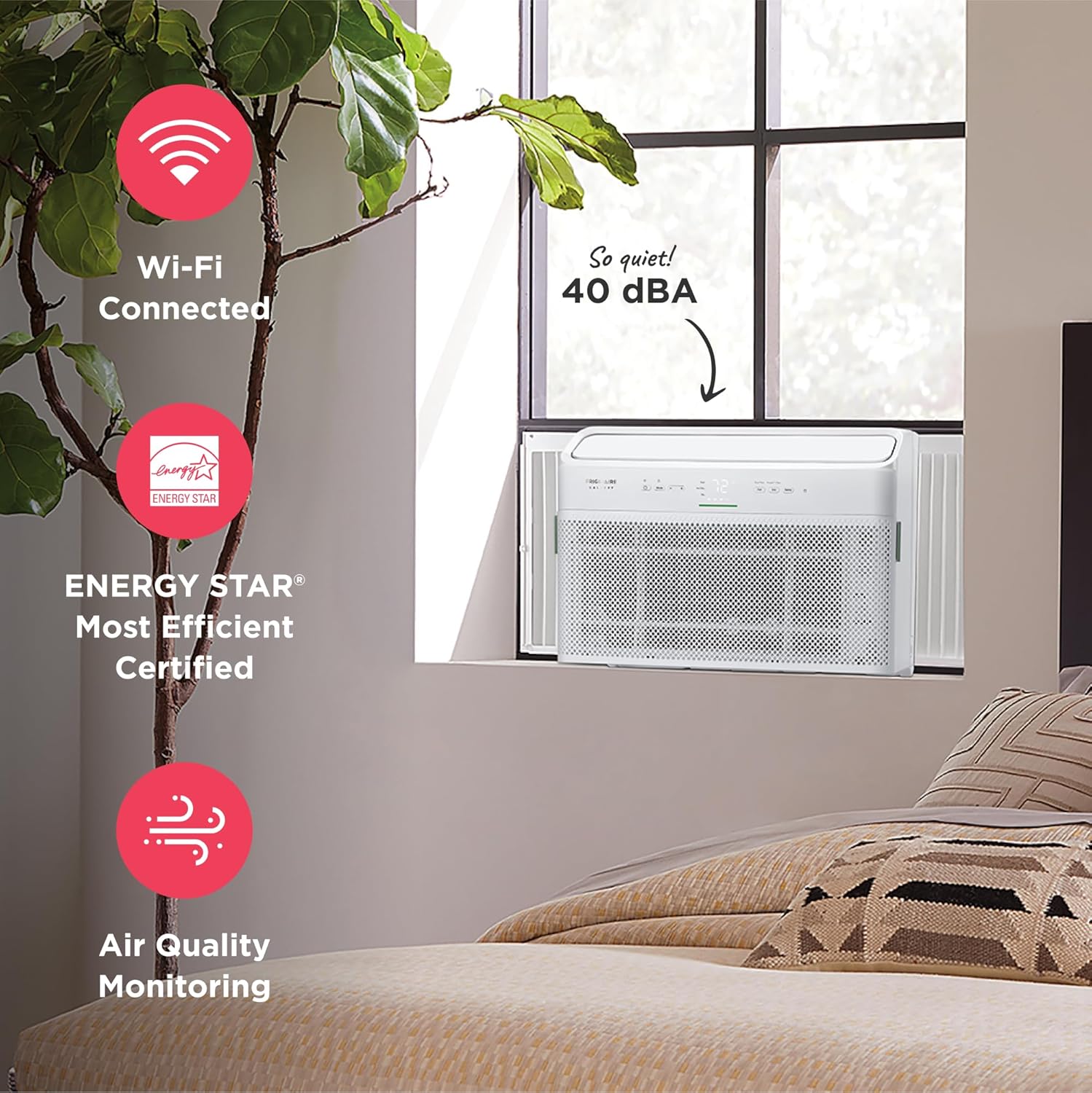 Frigidaire Gallery 8,000 BTU Smart Inverter Window Air Conditioner with Wi-Fi, Energy Star Most Efficient Certification & Indoor Air Quality Monitoring, Cools Up to 350 Sq. Ft., Ultra Quiet, White