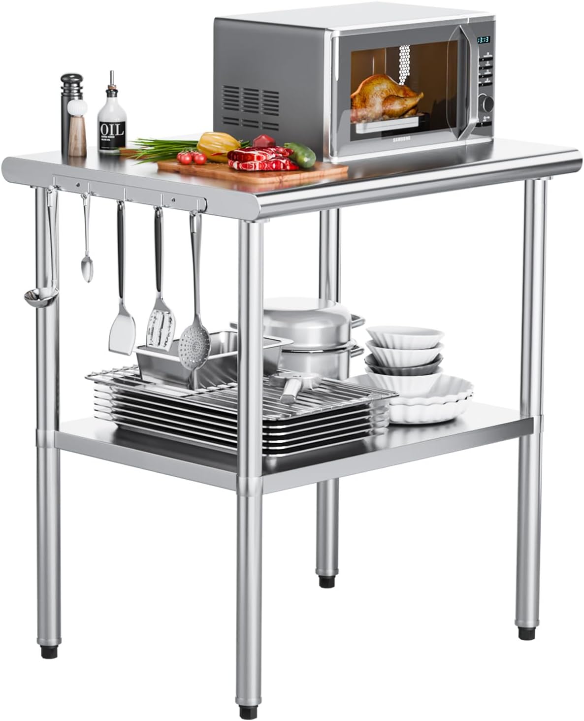 ROVSUN 36'' x 24'' Stainless Steel Table for Prep & Work,Commercial Worktables & Workstations, NSF Heavy Duty Metal Table with Adjustable UnderShelf for Kitchen Restaurant, Home, Hotel, Outdoor