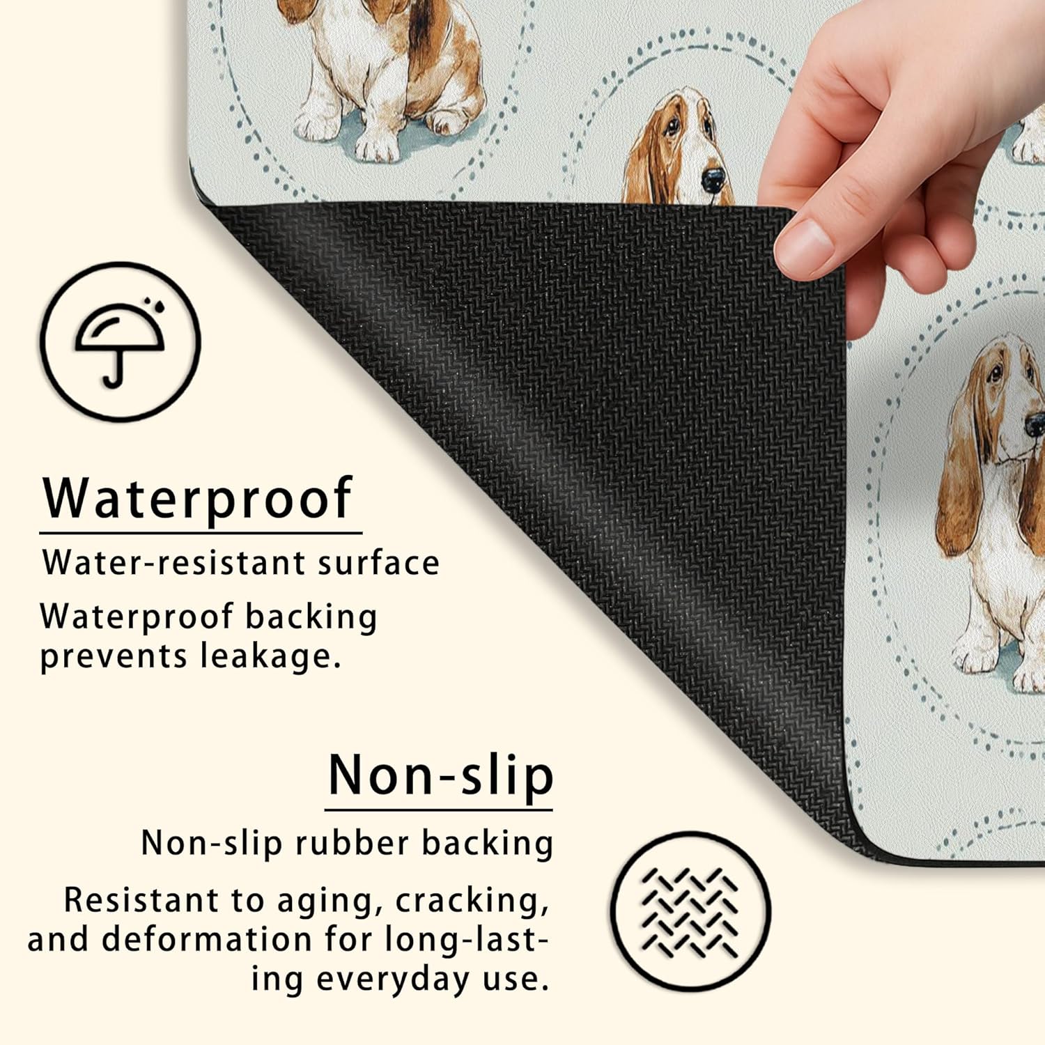 Basset Hound Washer Dryer Top Protector Mat, Vintage Animal Illustration Laundry Machine Dust Covers, Cozy Rubber Anti-slip Waterproof Washer And Dryer Mats for Home 24x24 Inch