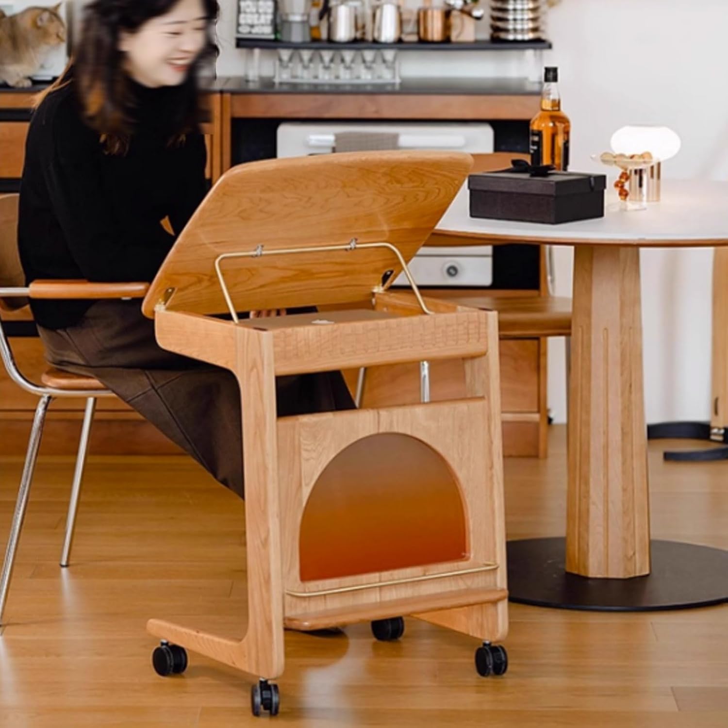 Sweeping Robot Storage Rack, Rustic Robot Vacuum Stand Cabinet, Storage Rack Above The Sweeping Robot, Mobile Robot Vacuum Storage Side Table, Multi-Functional Sideboard(Natural)