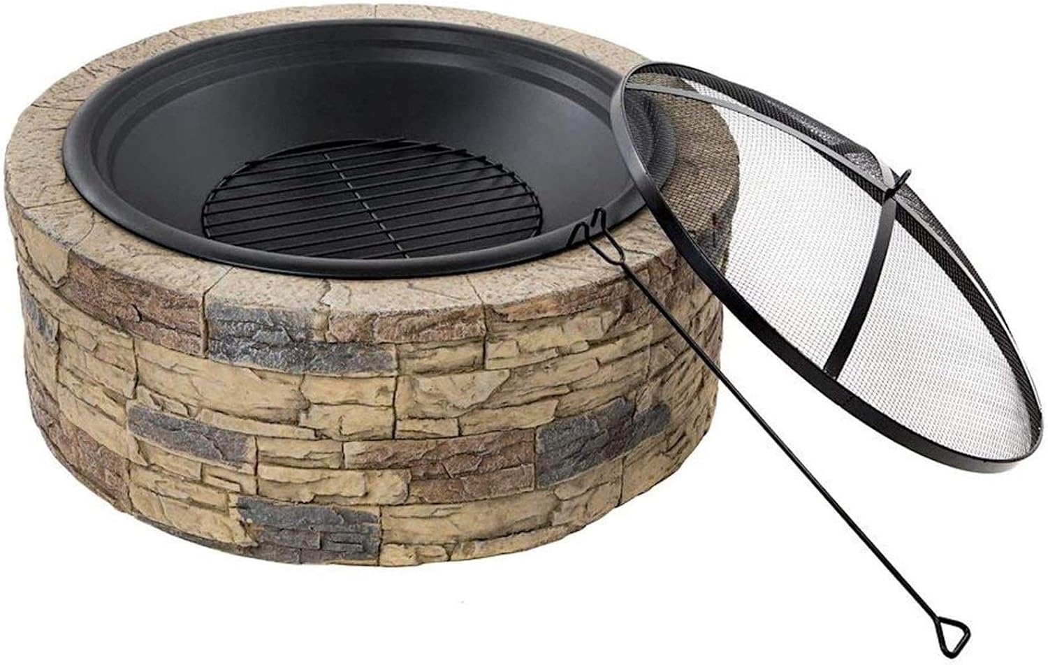 Outdoor Fire Tables Outdoor Round Fire Pit,Backyard Patio Garden Stove Wood Burning BBQ Fire Pit,Faux-Stone Finish,forrd Garden Camping Picnic Bonfire