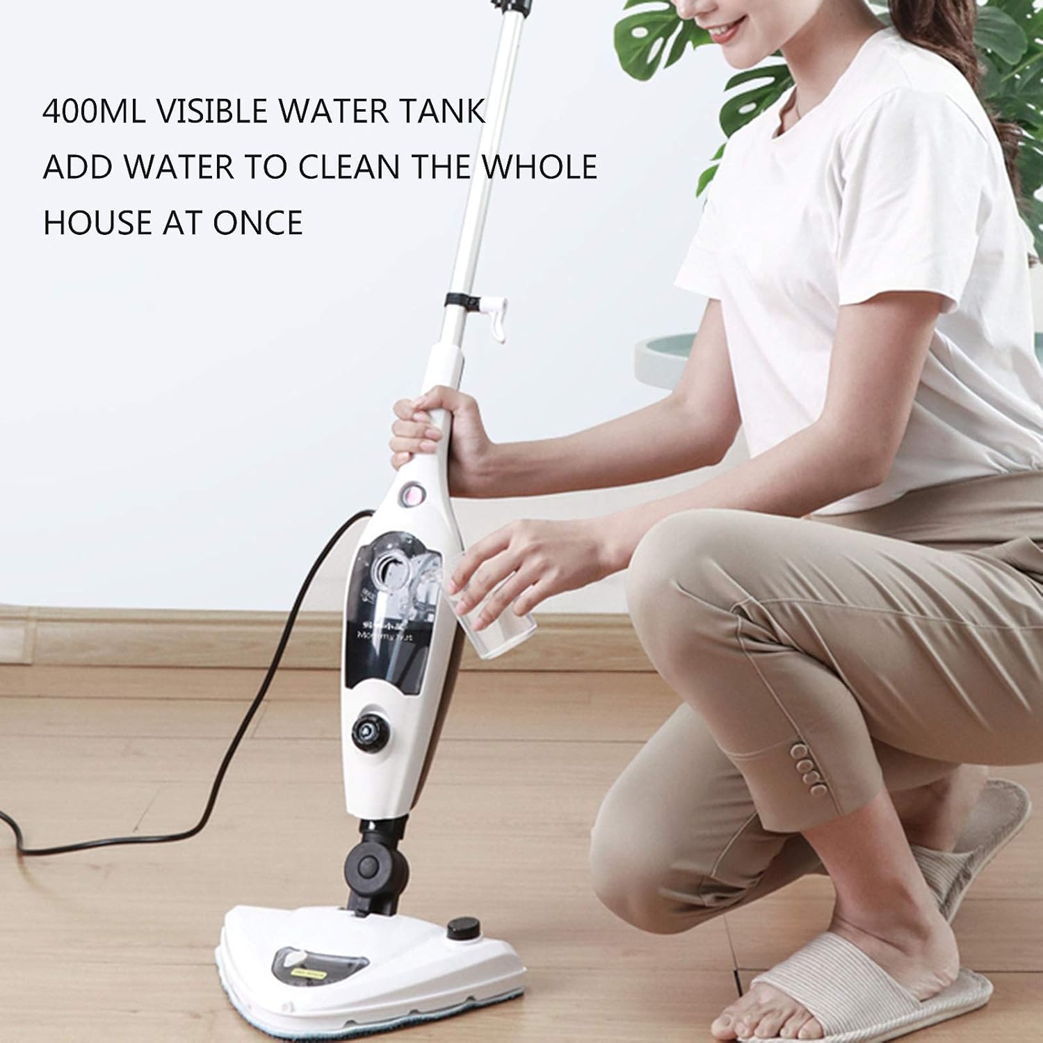 Household Steam Mop Rechargeable Floor Cleaner Scrubber Vertical Multi-Purpose All-in-One Carpet Floor for Living Room Bedroom Dining Room Carpet White