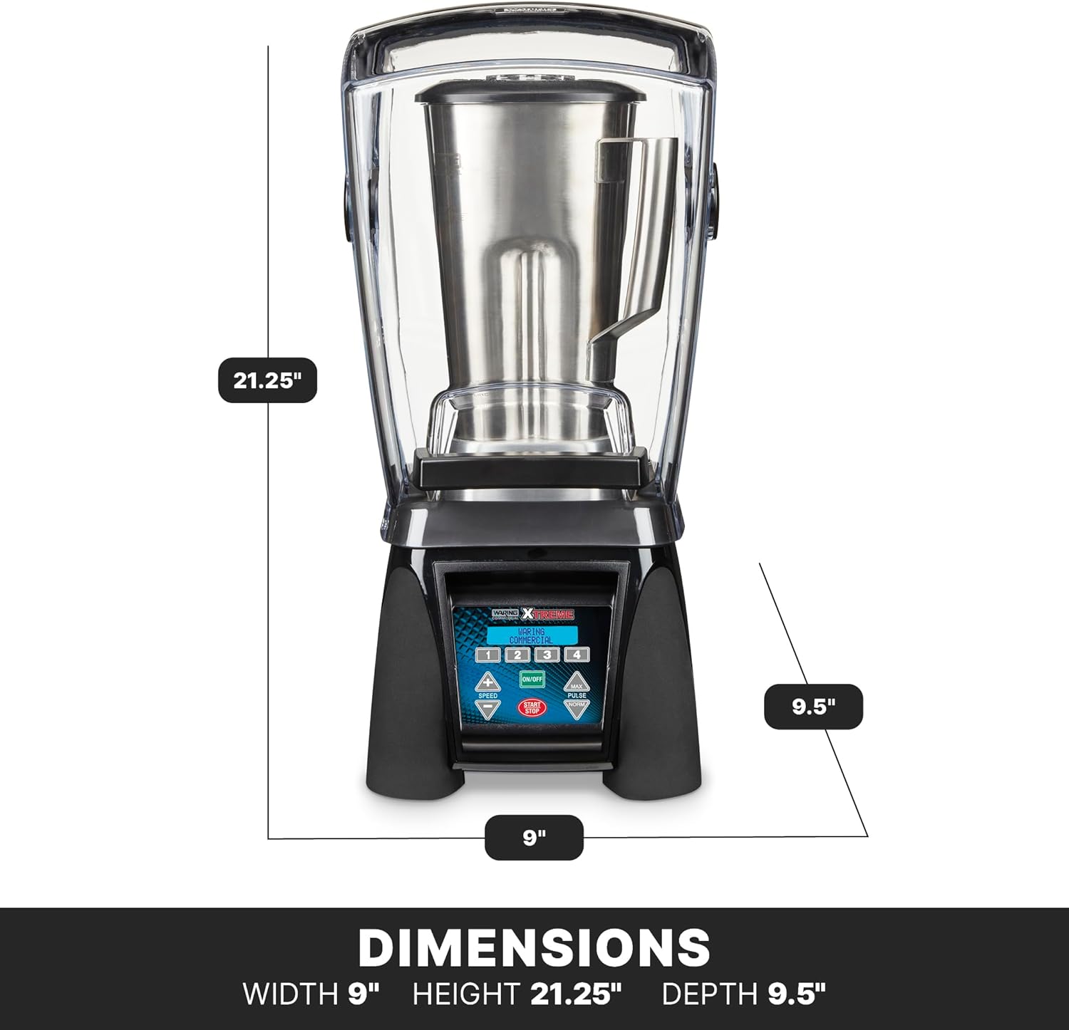 Waring Commercial MX1500XTS 3.5 HP Blender with 4 recipe programable LCD Display, Noise Reducing Sound Enclosure and 64 oz Stainless Steel Container, 120V, 5-15 Phase Plug