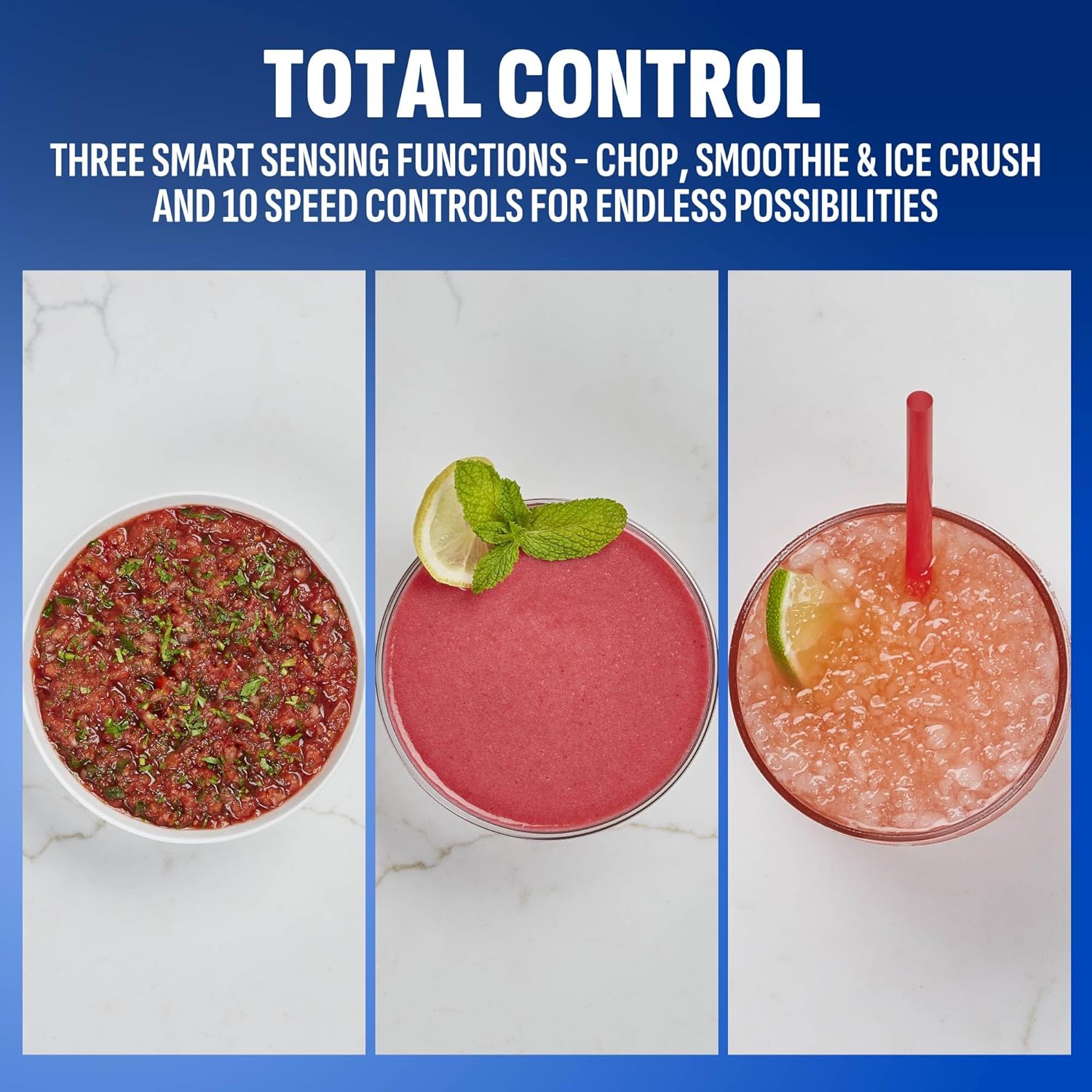 PowerXL SensiMax Blender + Personal To Go Cup – Smart Sensing Technology, Quieter Blending, 3 Functions (Chop, Smoothie, Ice Crush), 10 Speed Controls, 72OZ Pitcher, 1500 Watts