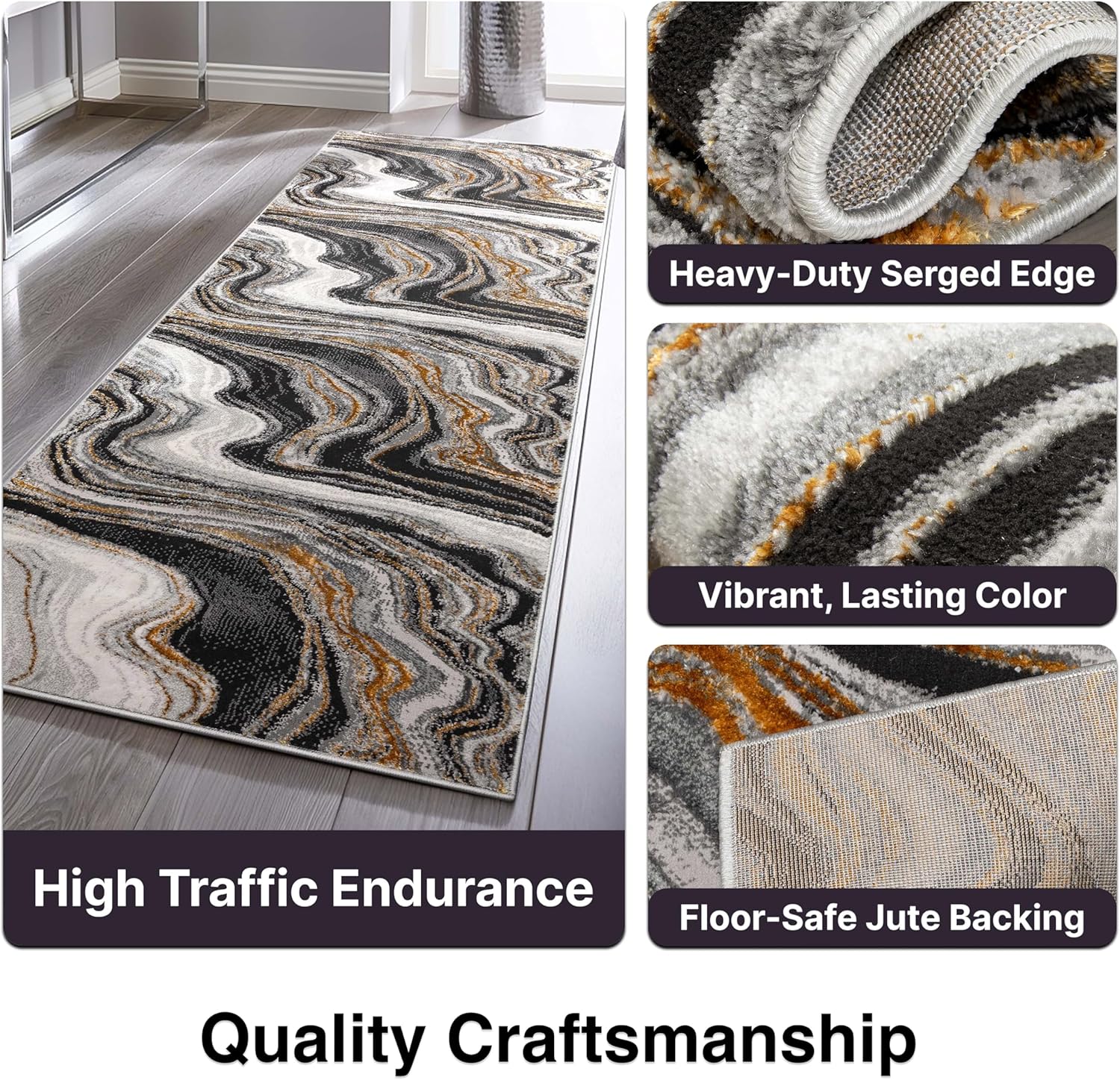 Well Woven Werrick Grey & Gold Striated Marble Pattern Area Rug 9'3