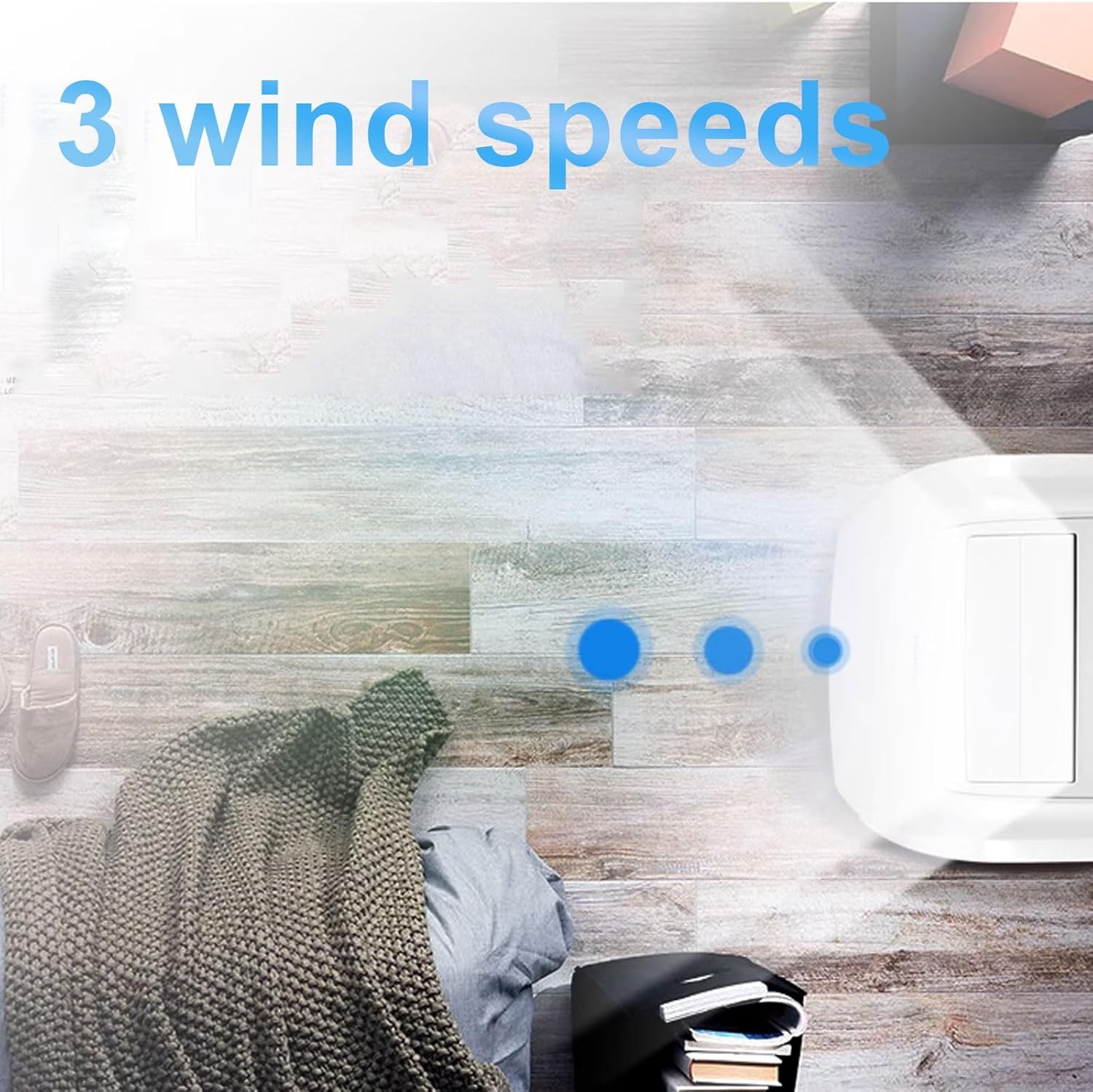 Small Portable Air Conditioner Air Cooler 3 Gears 70° Wide-Angle Air Supply Floor Air Conditioner with Universal Roller and Drain Hole for Room Bedroom Office