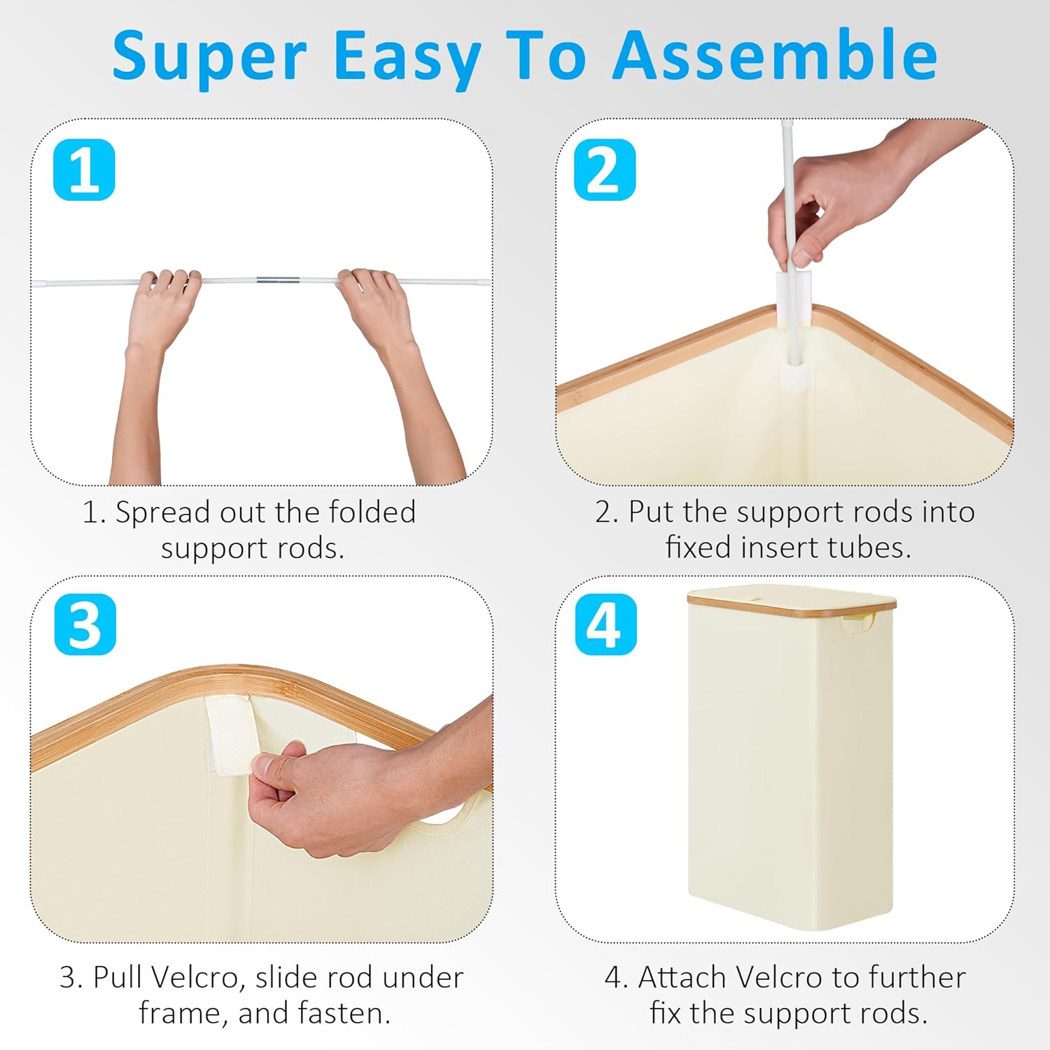 efluky Laundry Basket with Lid and Removable Bag, 100L Tall Laundry Hamper with Bamboo Handles, Aesthetic Dirty Clothes Bin for Laundry Room, Bathroom, Bedroom and Dorm, Beige