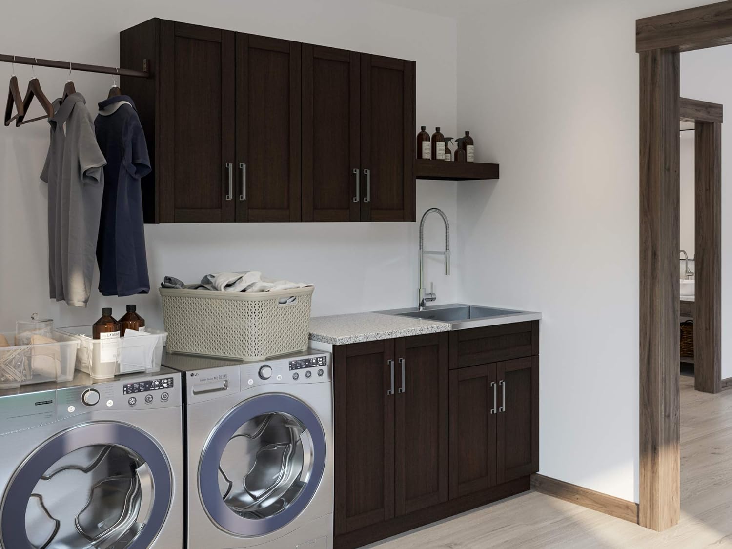 NewAge Products Home Cabinet 24 in. Pull-Out Laundry Hamper Basket, Steel Alloy Frame with Durable Canvas Bag, Beige, 80642