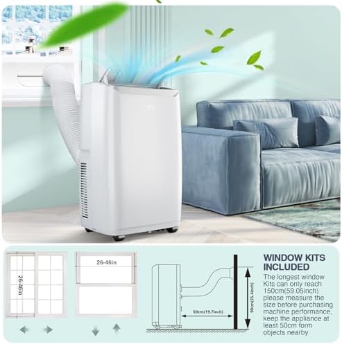 14000Btu Portable Air Conditioner, Fast Cooling AC with Dehumidifier/Fan/Sleep Modes up to 750 Sq.Ft, Room Floor AC Unit with Remote Control, 24H Timer, Moveable Wheels, Washable Filter for Bedroom