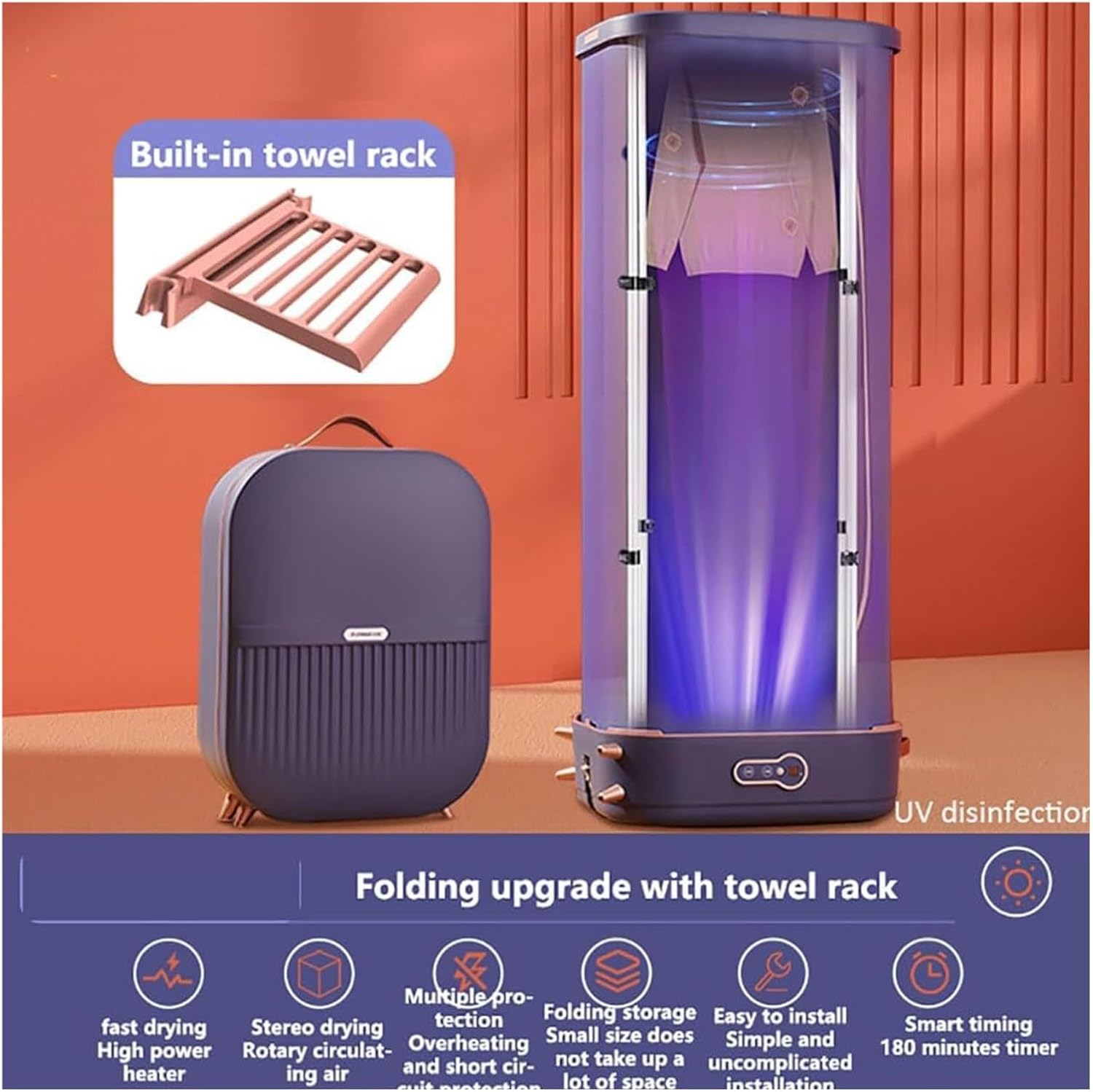 Home Portable Dryer, Fully Automatic Clothes Dryer with Built-In Towel Rack, Household Clothes And Fabric Ironing Machine