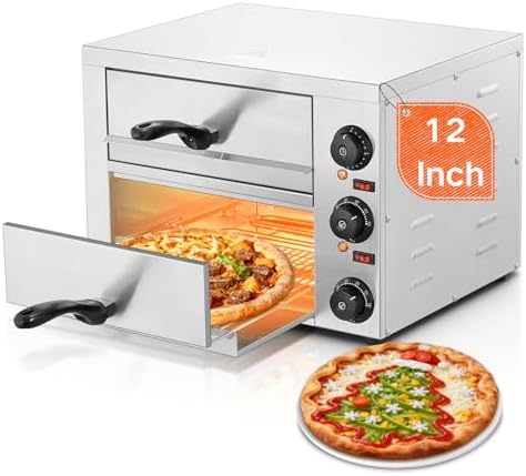12 Inch Commercial Pizza Oven, Countertop Pizza Ovens with 662°F Max Temp, 2-Layer Electric Pizza Cooker with Alert Timer, 2200W Stainless Steel Pizza-Maker Machine, for Restaurant,Home, Party