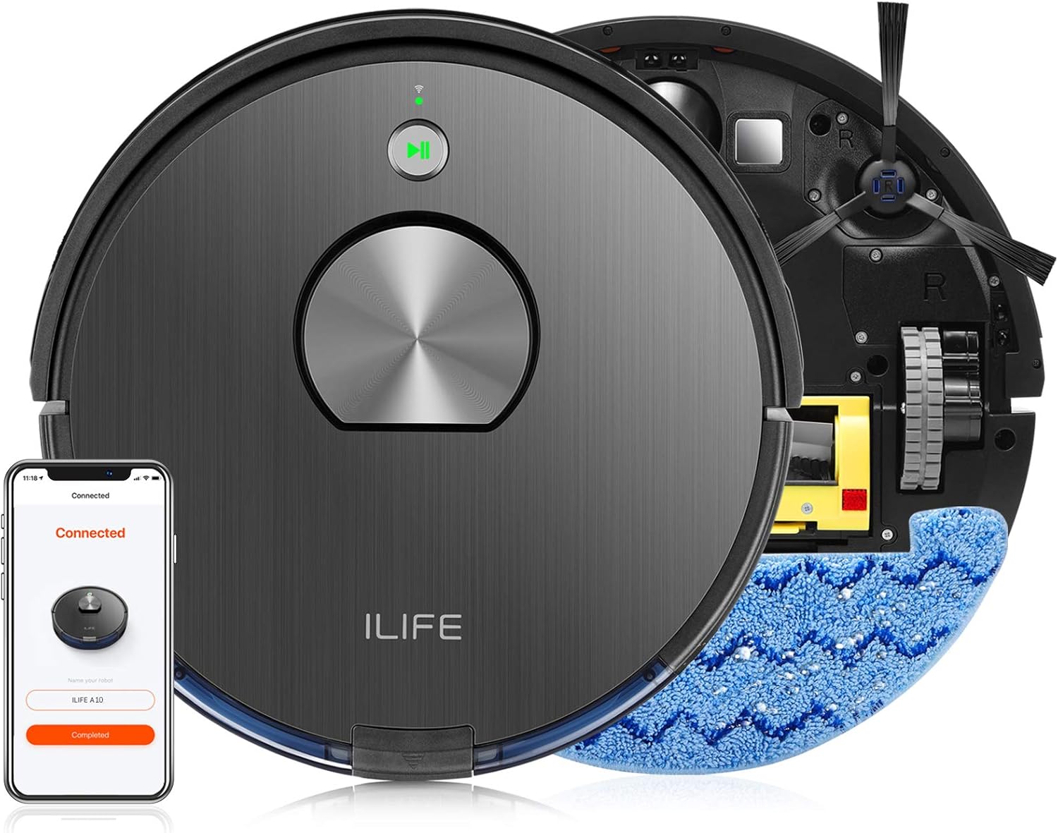 ILIFE A10 Mopping Robot Vacuum Cleaner, Robot Vacuum and Mop Combo, Lidar Navigation,2000Pa Strong Suction,Wi-Fi Connected, Works with Alexa, Multiple-Floor Mapping, for Pet Hair, Hard Floor, Carpets.