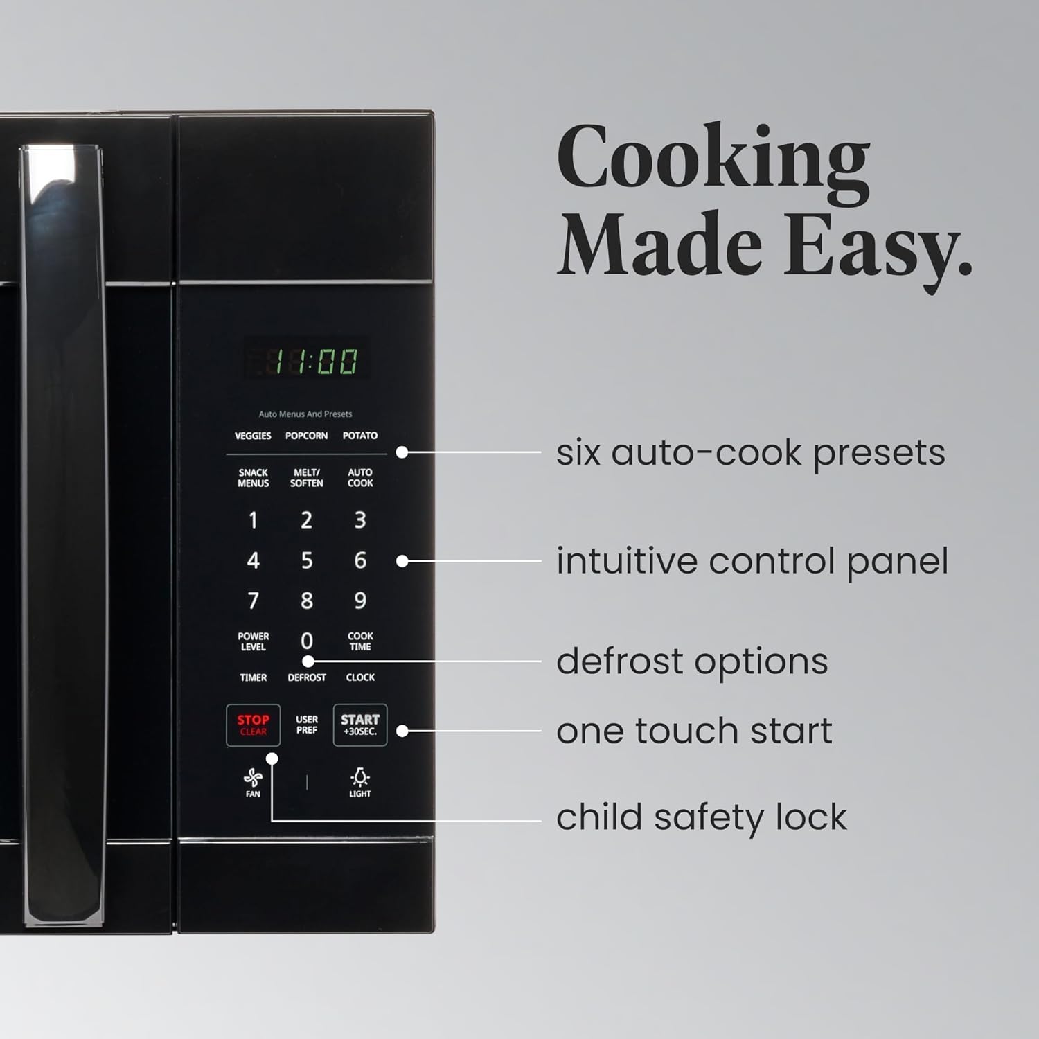 Farberware 1.7 Cu. Ft. Over-the-Range Microwave Oven – 1000 Watts Power, Auto Cook Settings, Defrost, Easy Clean and Child Safety Lock - Black