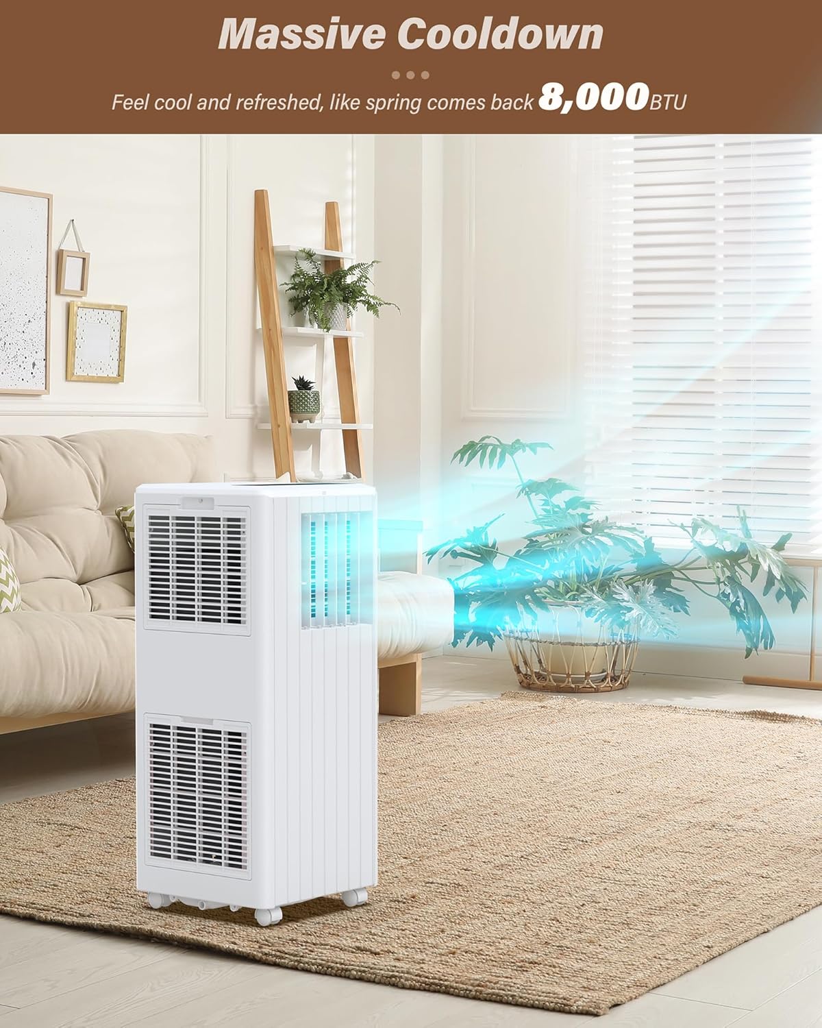 Portable Air Conditioners, 8000 BTU Air Conditioners for Room Up to 350 Sq. Ft. 3-IN-1 Portable AC Unit with Fan/Dehumidifier/24H Timer/Remote Control & Windows Kit, White
