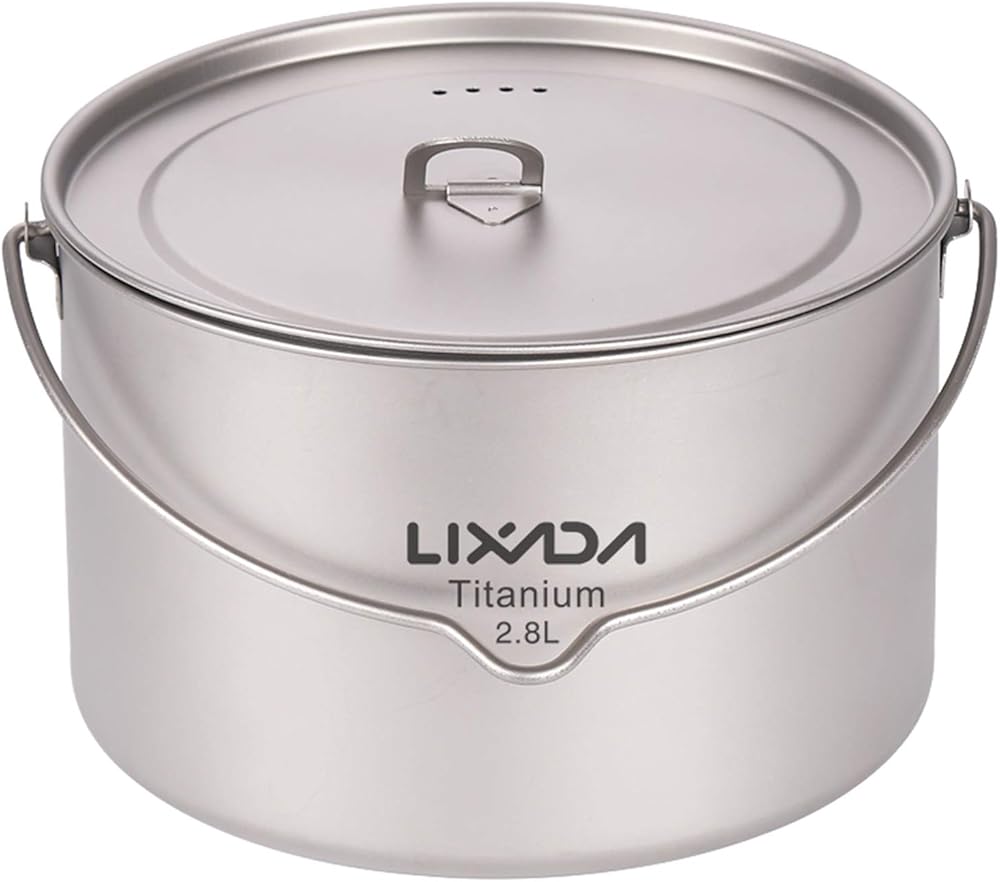 Lixada 1100ml/2800ml Titanium Pot Ultralight Portable Hanging Pot with Lid and Foldable Handle Outdoor Camping Hiking Backpacking