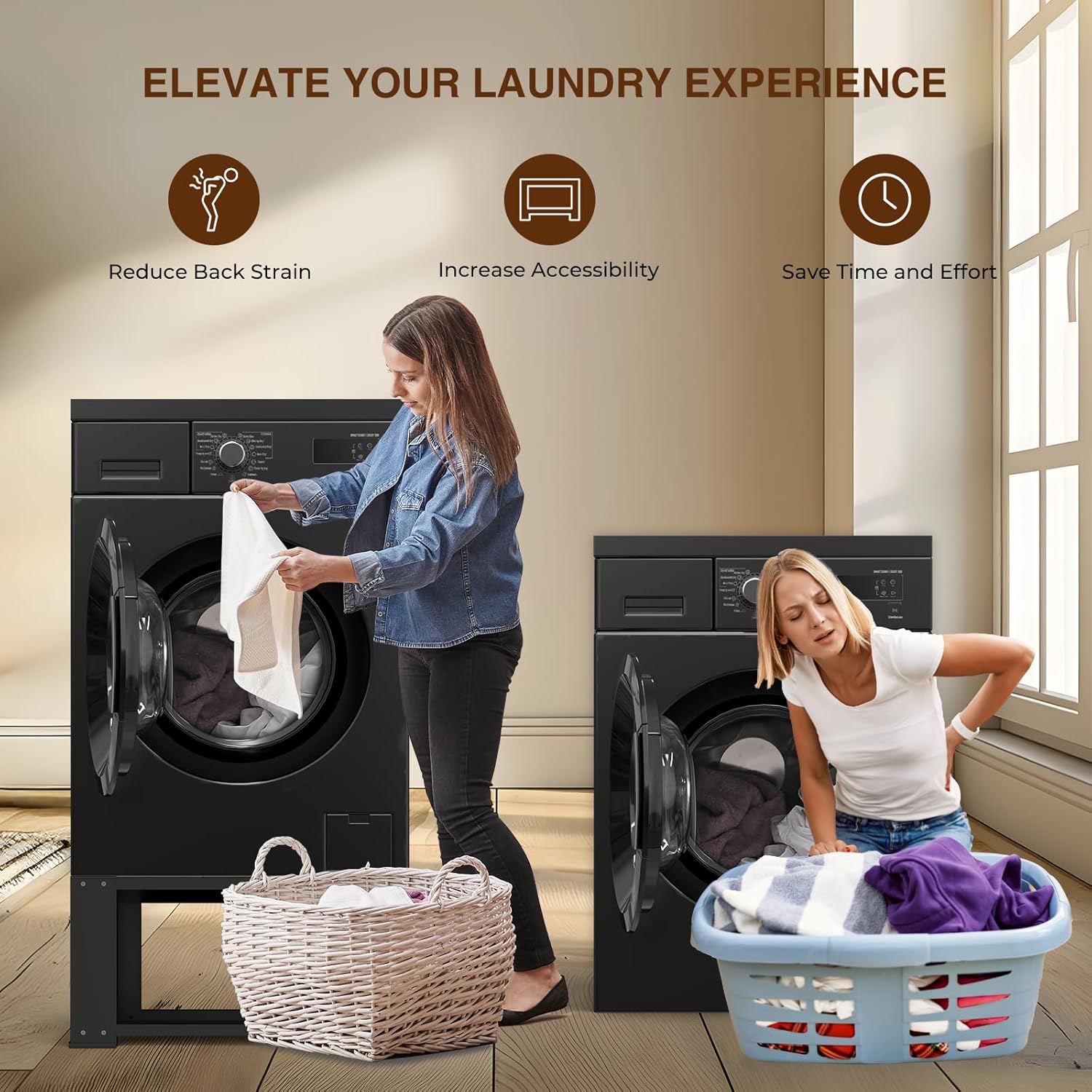 YAFF Laundry Pedestal for Washer and Dryer - Fit 27 and 28 Inch Washer and Dryer Stand Heavy Duty Steel 700lbs Capacity Universal Washing Machine Raiser 15.7'' Height Black