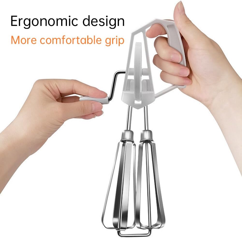 Stainless Steel Whisks, Hand Push Whisk Blender Semi-Automatic Quick Mixer Egg Milk Beater Milk Frother Rotating Push Household Whisk Mixer for Blending, Whisking (10 inches Orange)