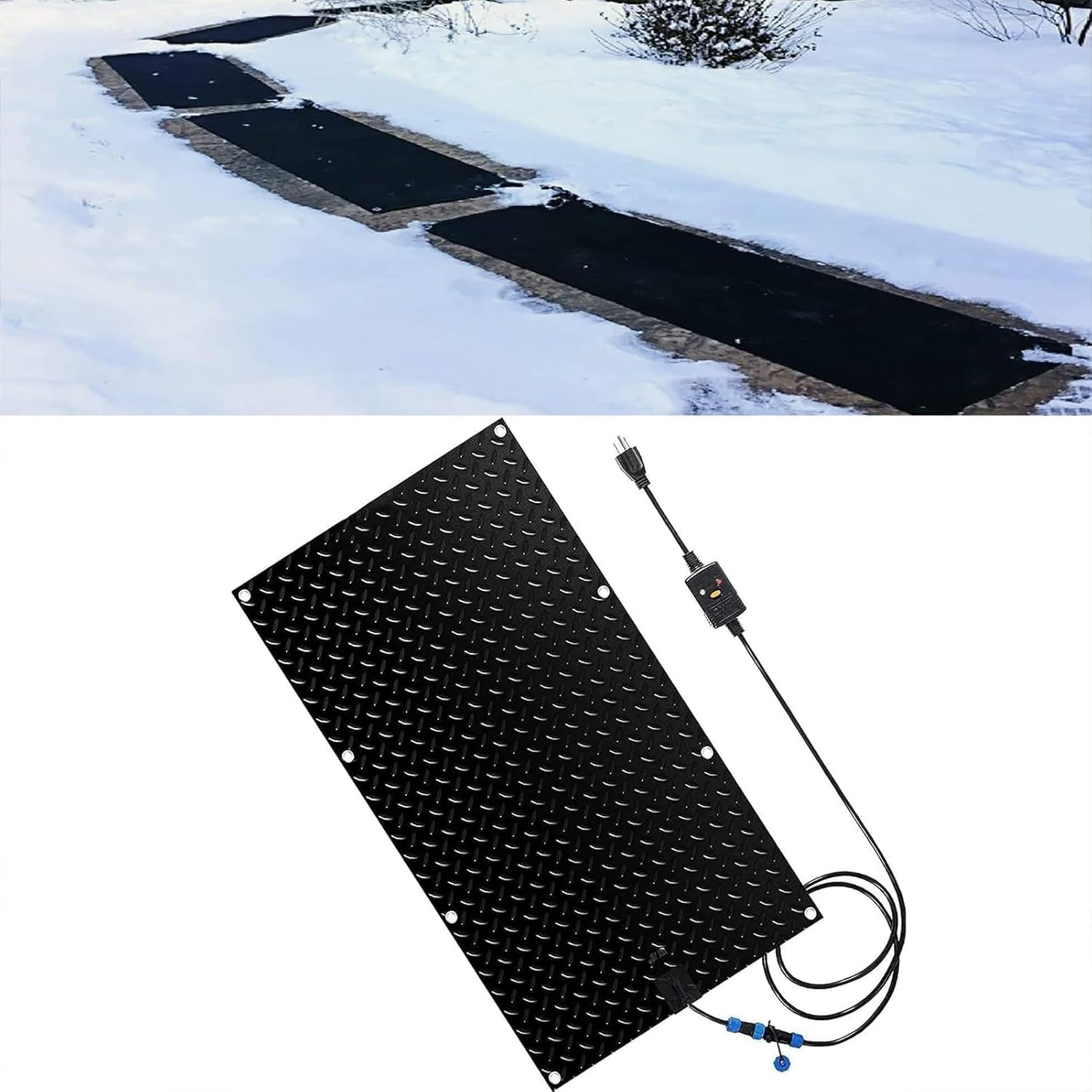 Snow Melting Walkway Mat, 1/2/3/4/5 pcs Melting Mat Slip-Proof Rubber Heated Mat, Heated Snow Melting Mats Driveway Walkway,Electric Snow Melting Mats for Winter Snow Removal(1 Pcs,10x48in/(25