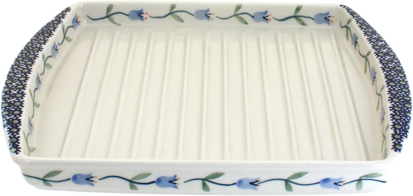 Blue Rose Polish Pottery - Blue Tulip Bacon Cooker - 10.25