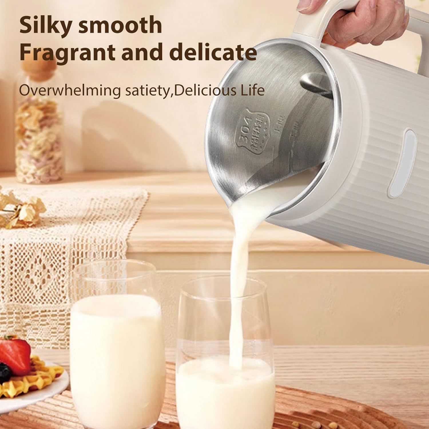 Irishom Nut Milk Maker, Soy Milk Maker Programmable Blender with Digital Display 12 Stainless Steel Blades Auto Cleaning 8H Keep Warm Function (White)