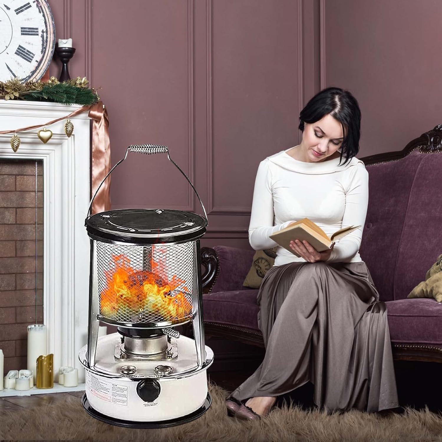 4.6L/6L Kerosene Heater Camping Stove Mobile Radiant Heaters 9000 BTU Convection Wick Heater Burner Emergency Cooking Stove(White (6L))