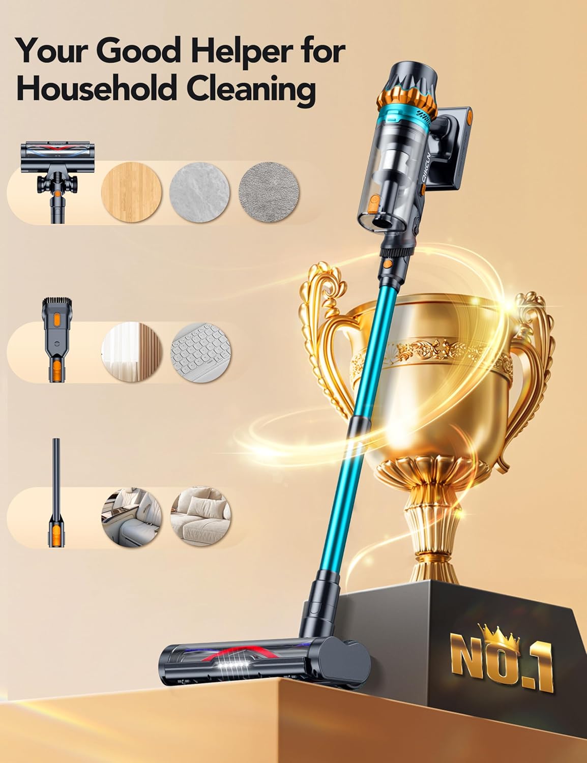 450W 45Kpa Cordless Vacuum Cleaner, Powerful Lightweight Stick Vacuum with LED Headlights & Brushless Motor & 45 Minutes Runtime, Household Vacuum Cleaners for Home Pet Hair Carpet Hardwood