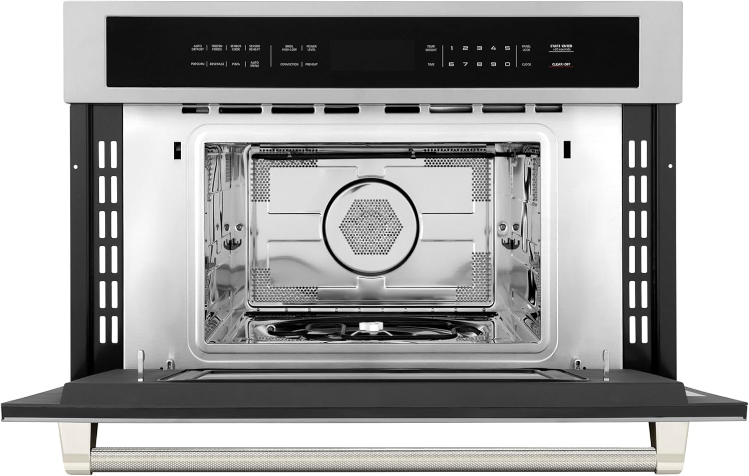 ZLINE Autograph Edition 30 in. 1.6 cu ft. Built-in Convection Microwave Oven in Stainless Steel and Polished Nickel Helix Handle (MWOZ-30-KPN)