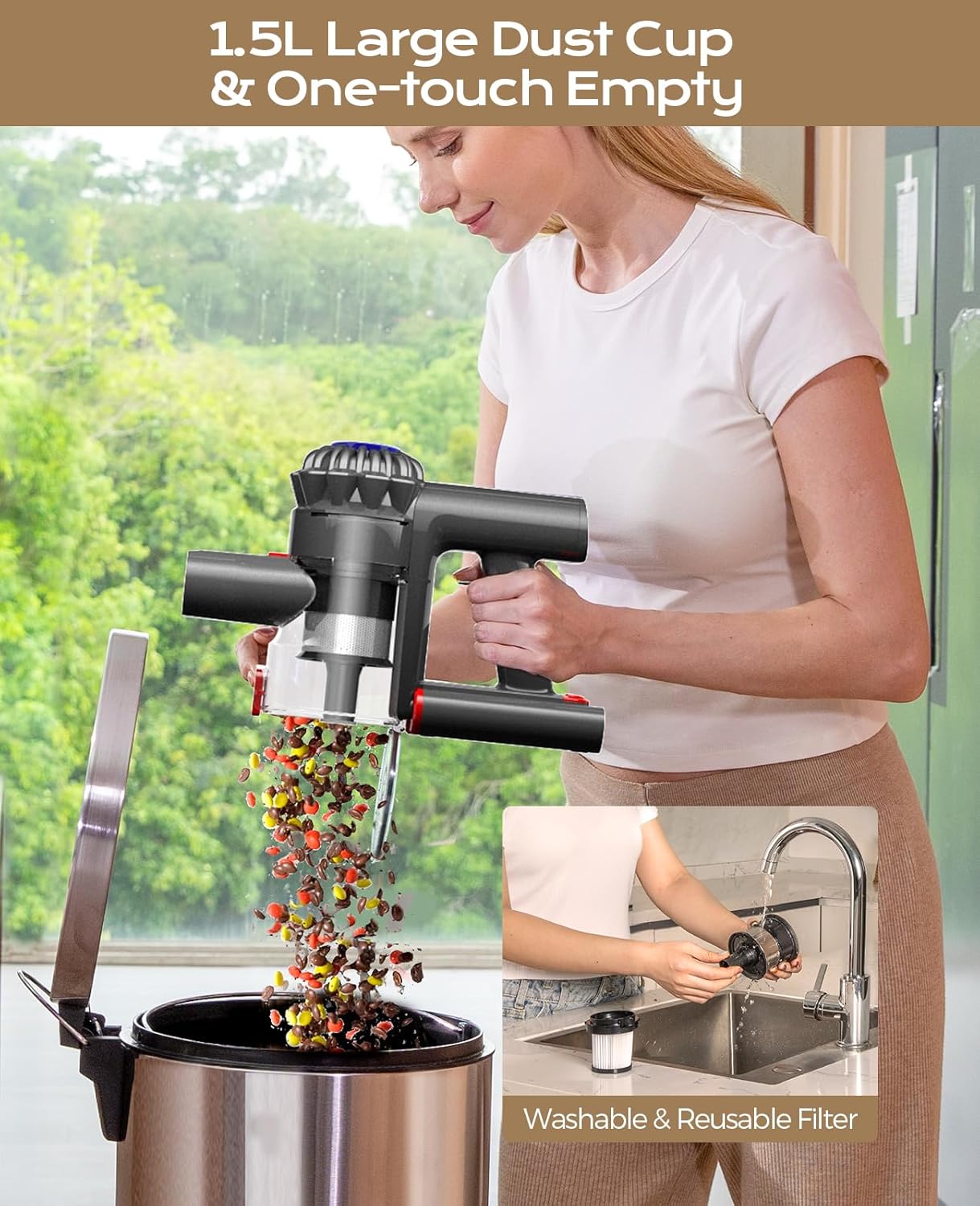 Cordless Vacuum Cleaner, 45Mins Powerful Vacuum Cleaners for Home, Lightweight Stick Vacuum Cordless with Advanced Green Light Tech, Rechargeable Battery Vacuum for Carpet,Pet Hair,Hardwood Floor