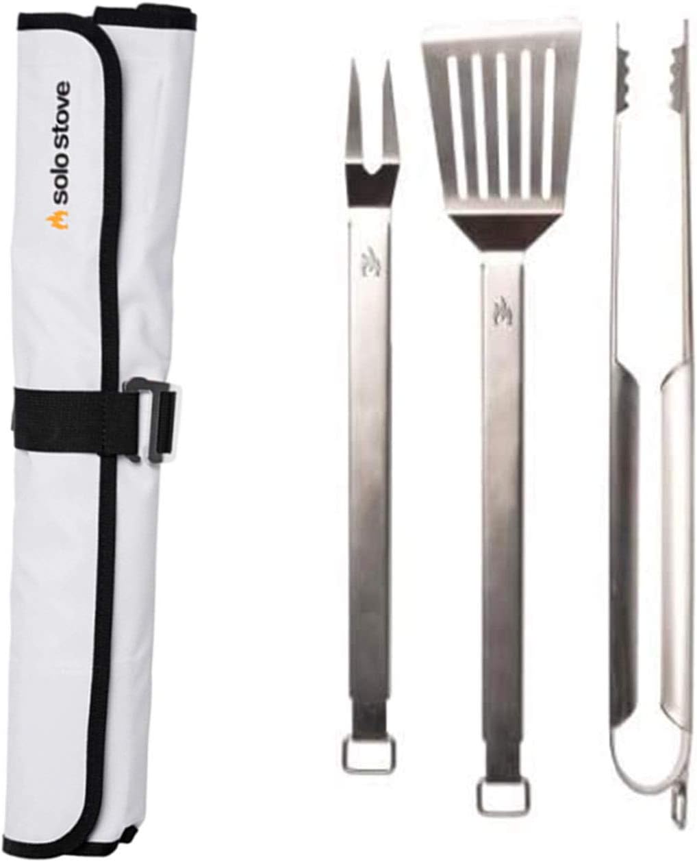 Solo Stove Heavy Duty Grill Tools 304 Stainless Steel BBQ Set Includes Spatula Tongs and Meat Fork Great Accessories for Outdoor Barbecue Grills Flip Spear and Turn Includes Heavy Duty Carry Case