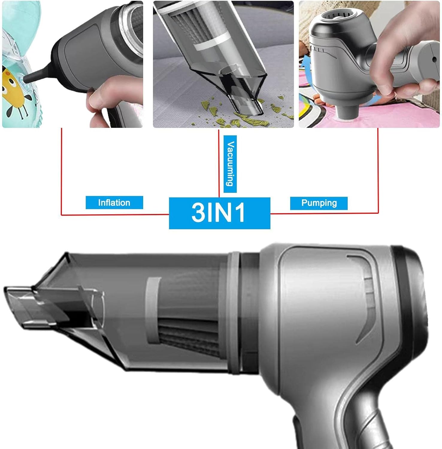 Handheld Vacuum Cleaner | 3 in 1 Hand Held Car Vacuum Cordless Rechargeable | 120W Electric Dust Blower Buster Vacuum Pump | Mini Vacuum for PC Laptop Console Piano Car