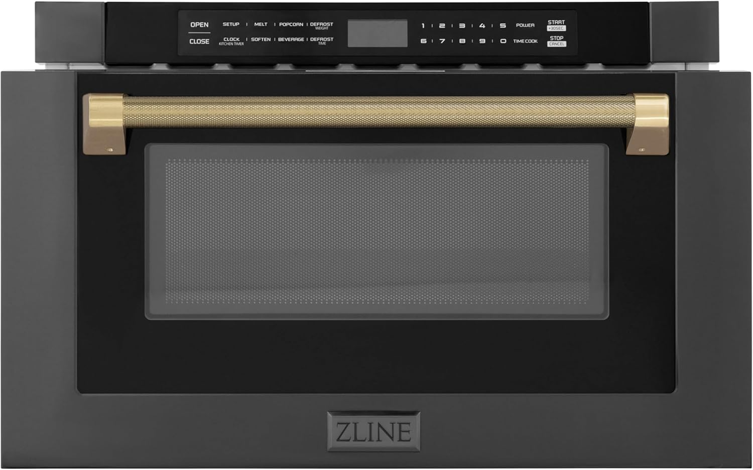 ZLINE Autograph Edition 24 in. 1.2 cu. ft. Built-in Microwave Drawer in Black Stainless Steel and Champagne Bronze Helix Handle (MWDZ-1-BS-H-KCB)