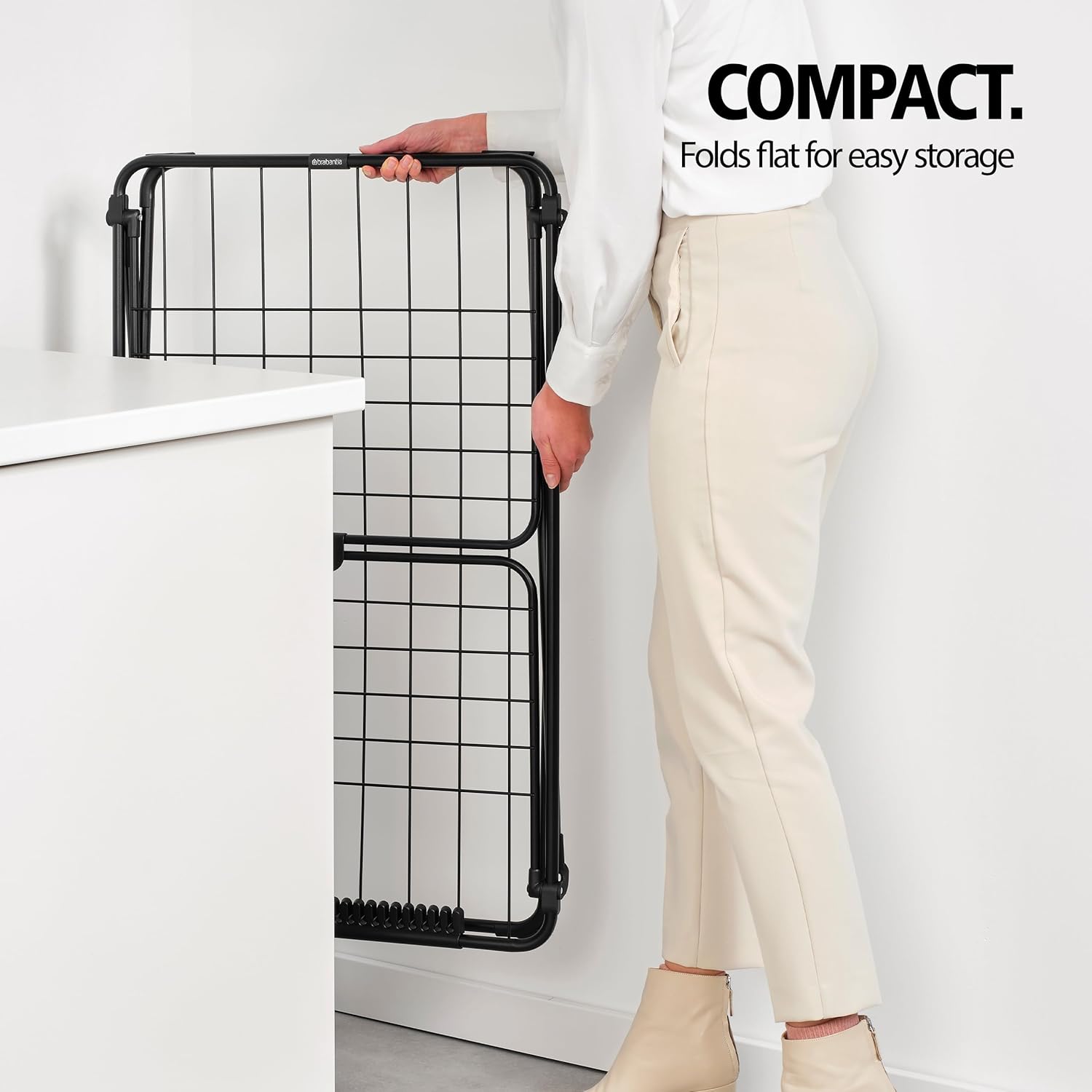 Brabantia HangOn Drying Rack, 59 ft (18m) (Matte Black), Large Capacity Clothes Drying Rack for Up to One Full Machine Load, Foldable Laundry Stand for Large and Small Items, No Pegs Needed