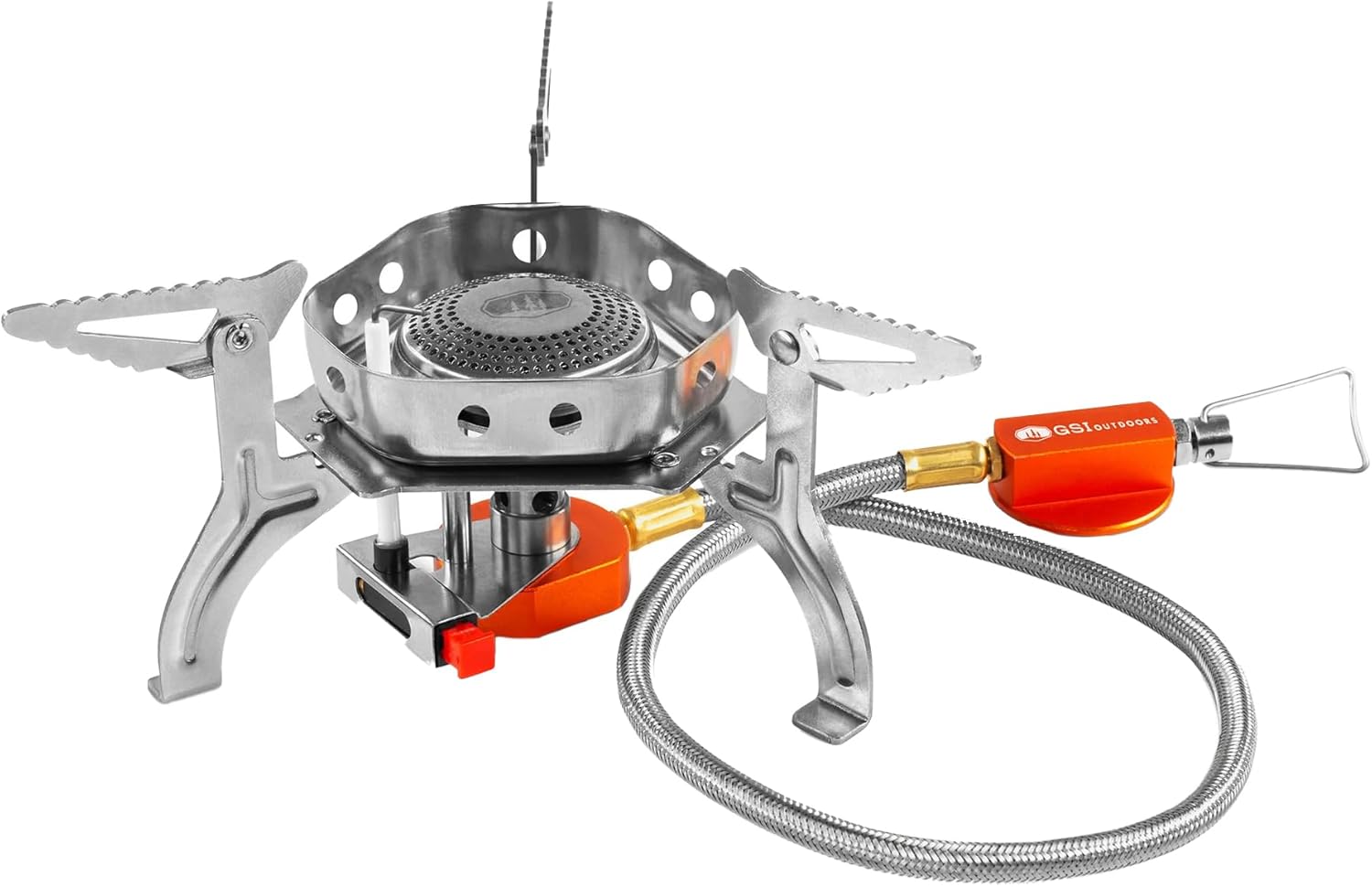 GSI Outdoors Remote Canister Stove – Compact Foldable Camping Stove with Piezo Ignition, 11,000 BTU Output, and Stable Stand Design