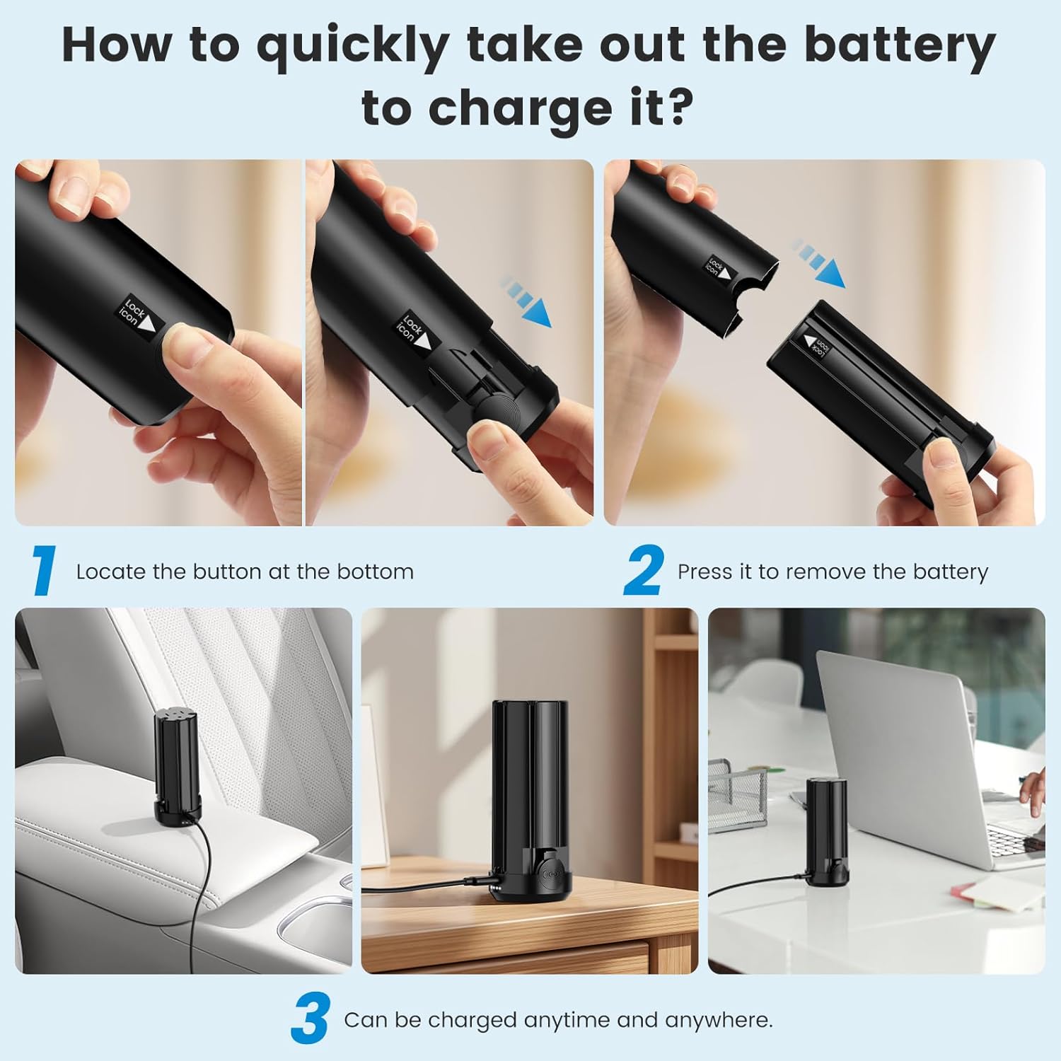 Car Vacuum Portable Cordless with Removable Battery as 35W Power Bank, 6-in-1 Handheld Vacuum Blower Set,18000PA Mini Vacuum Cleaner 6000mAH with Brushless Motor for Car Home - 2 Batteries