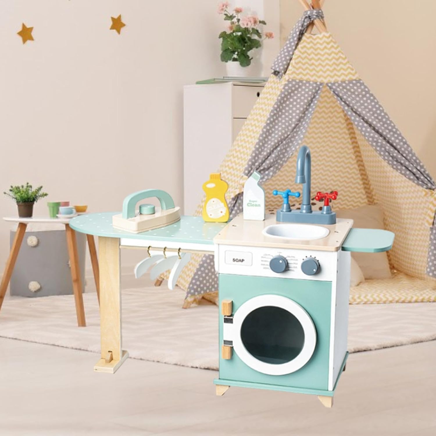 Small Household Appliances Toy Miniature Washer Toy Simulation Wooden Laundry Playset Pretend Play Toy for Birthday Gifts