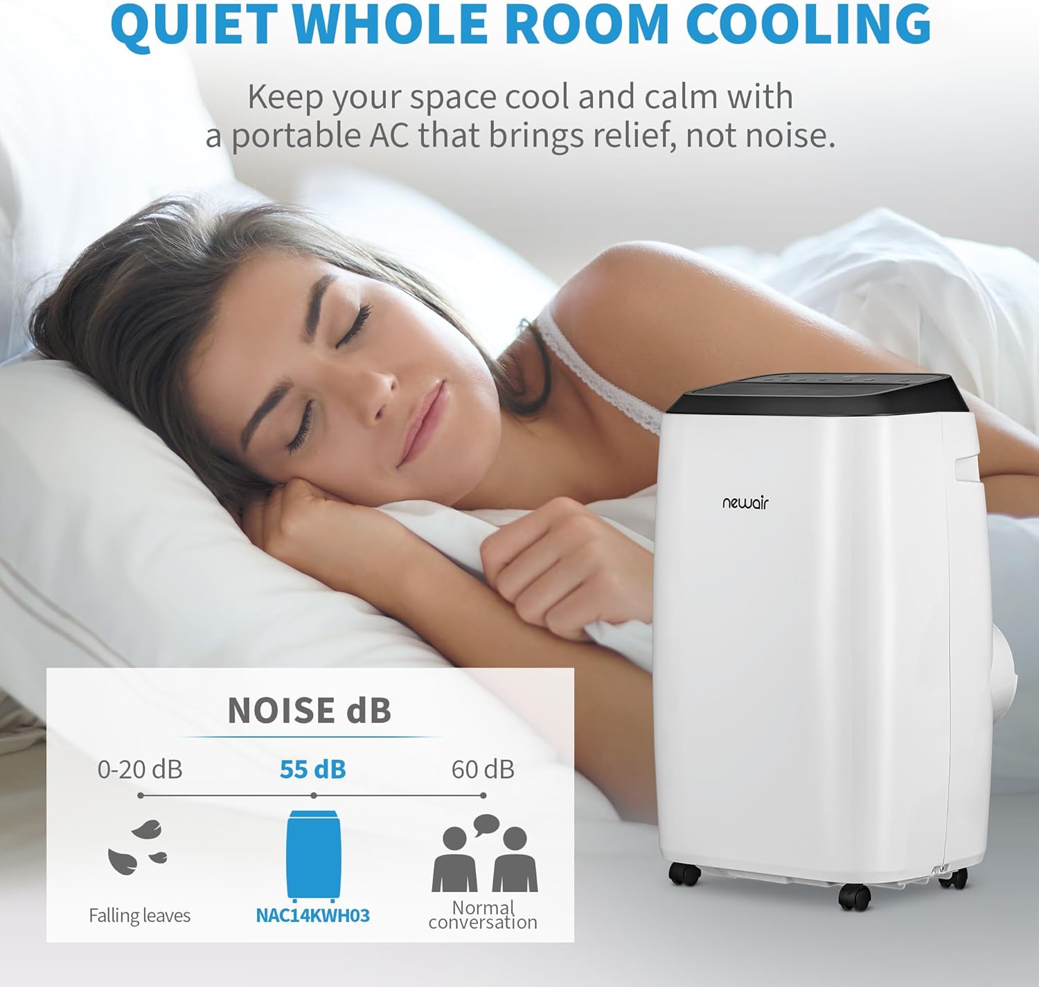Newair Portable Air Conditioner | 14,000 BTU | White | Modern AC Design with Easy Setup Window Venting Kit, Self-Evaporative System, Quiet Operation, Dehumidifying Mode with Remote and Timer